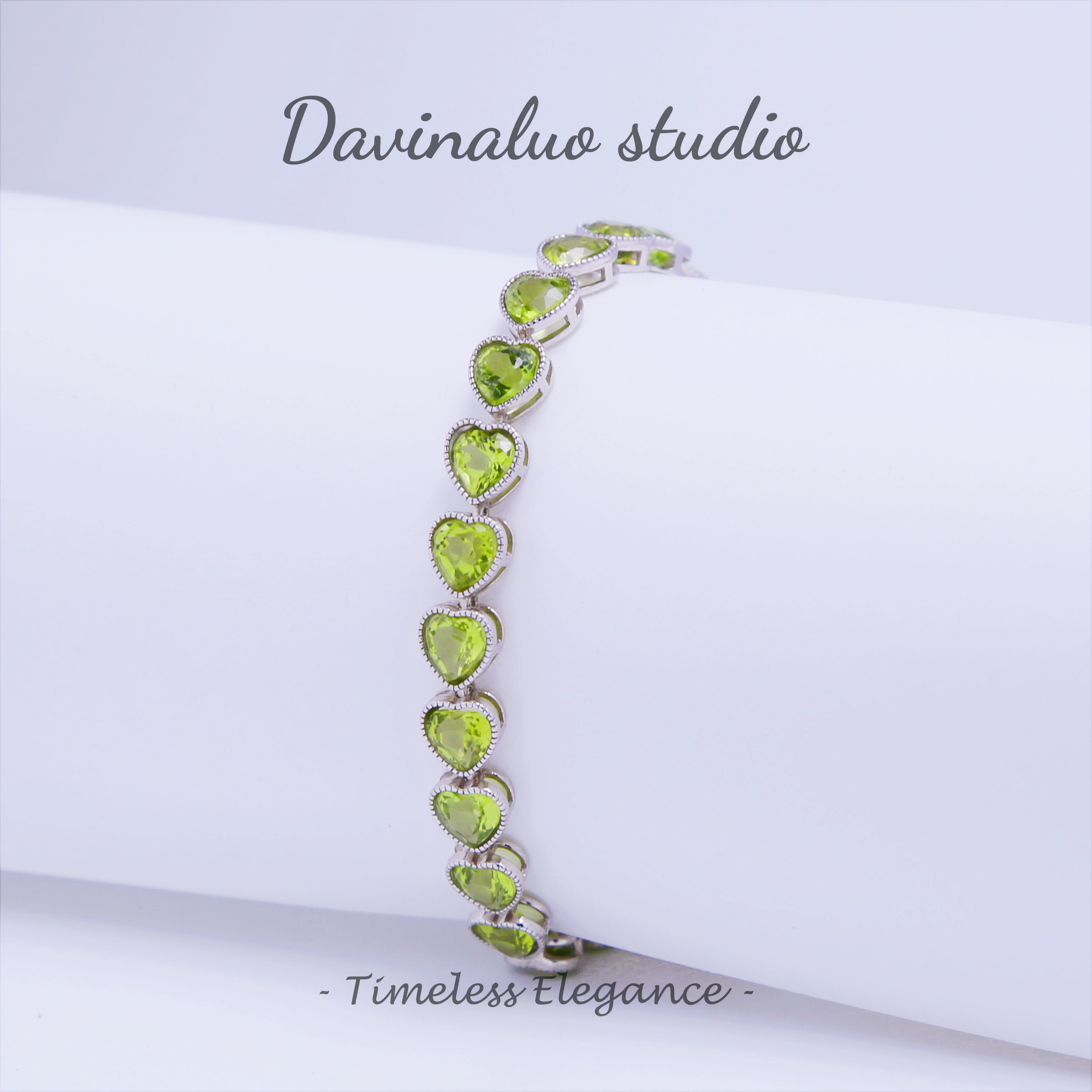 S925 Silver Natural Peridot Heart Circle Bracelet GLB004