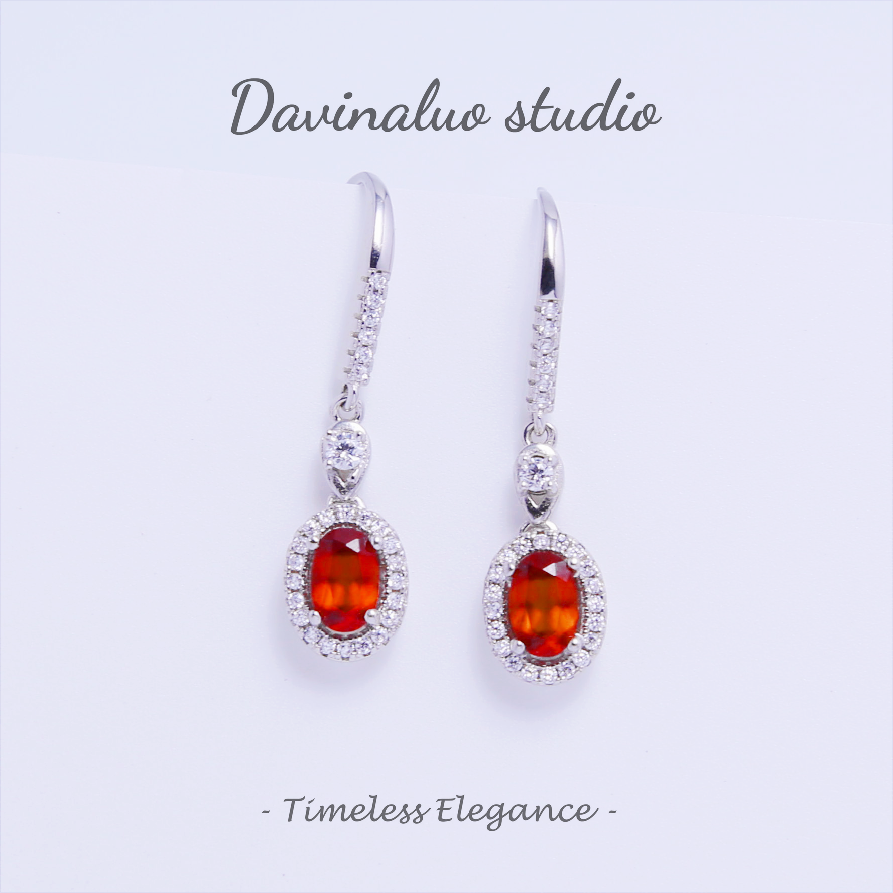 Boucles d'oreilles ovales en argent S925, rouge grenat naturel, SLSE011