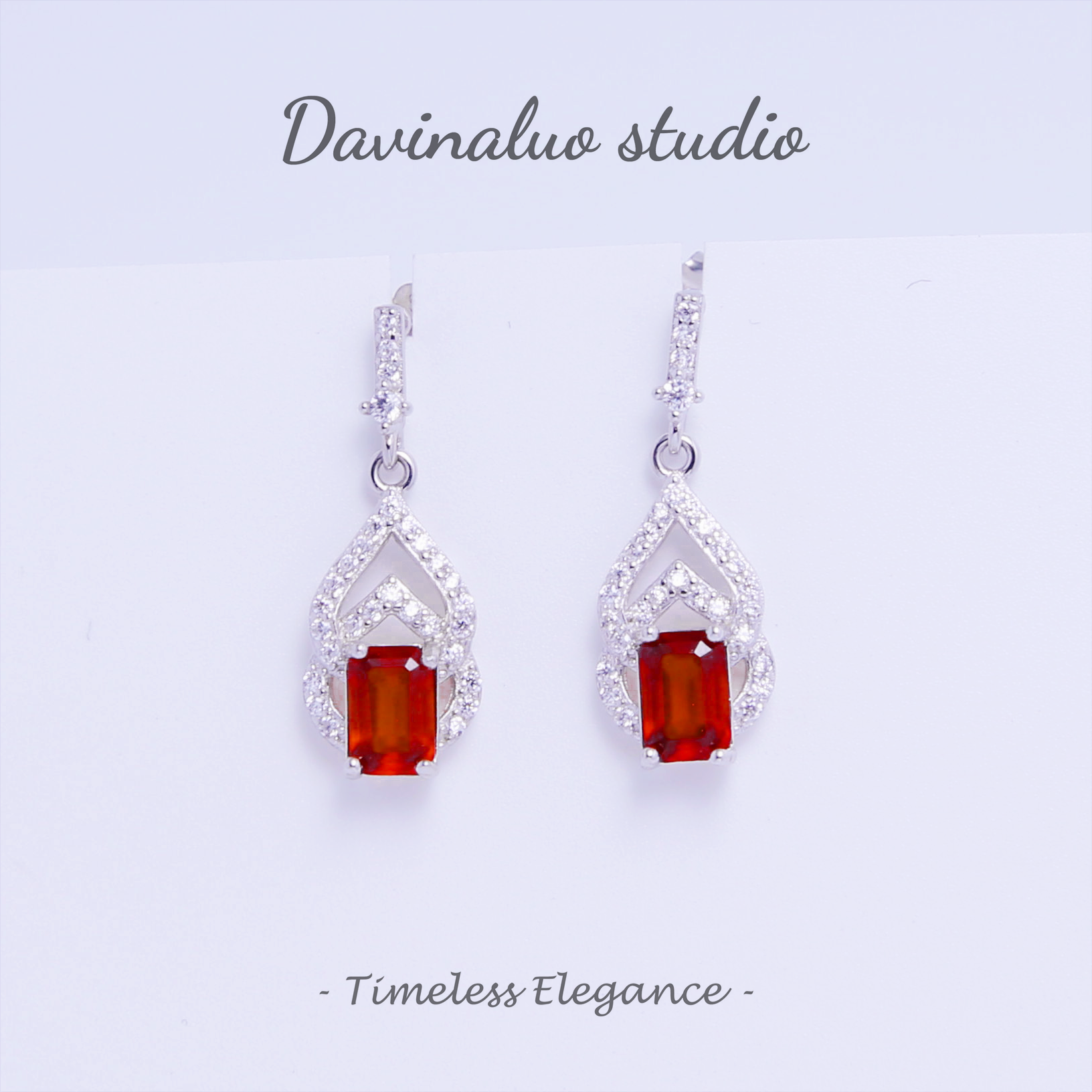 S925 Silver Natural Garnet Water Drop Square Earrings SLSE012