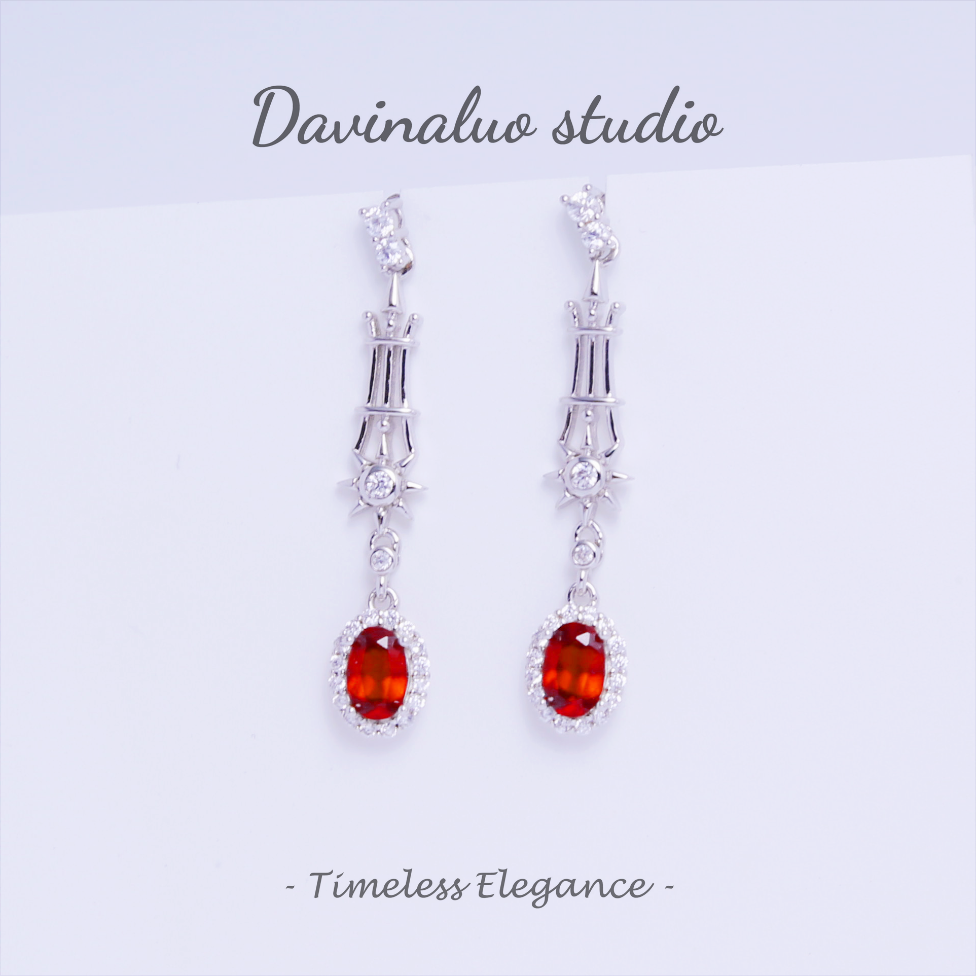 S925 Silver Natural Garnet Simple and Versatile Earrings SLSE013