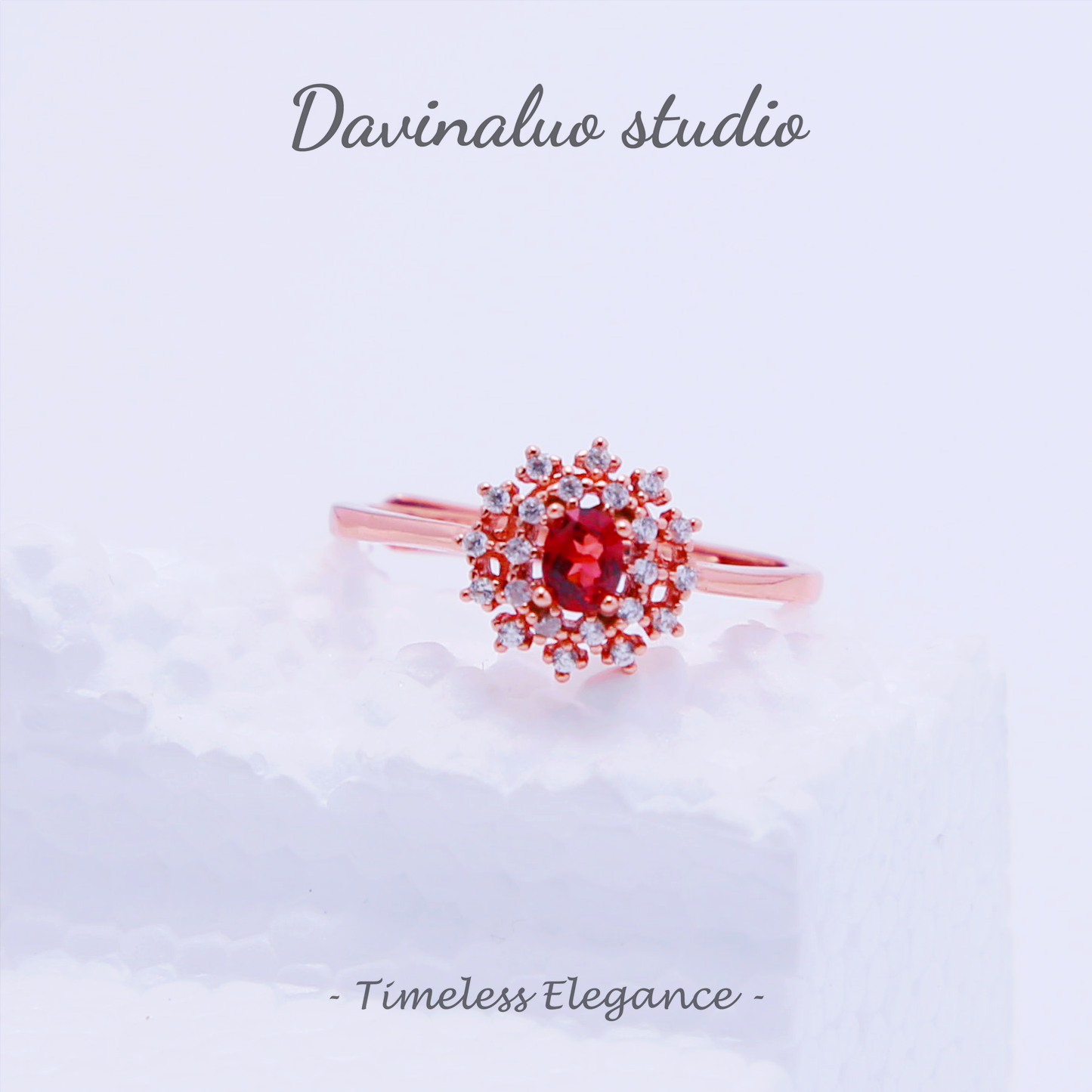 S925 Silver Natural Garnet Sunflower Group Ring SLSR019