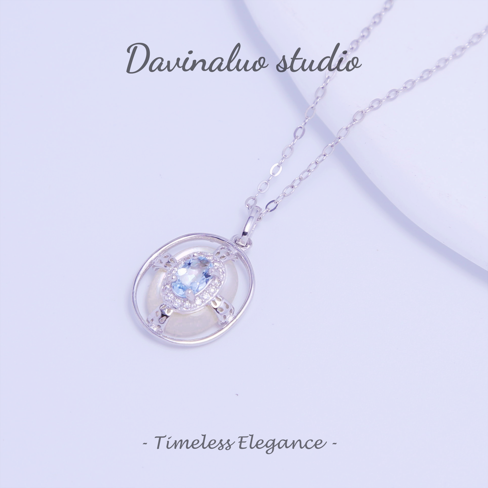 S925 Silver Natural Sea Blue Baby Mother Diamond Necklace HLBN001