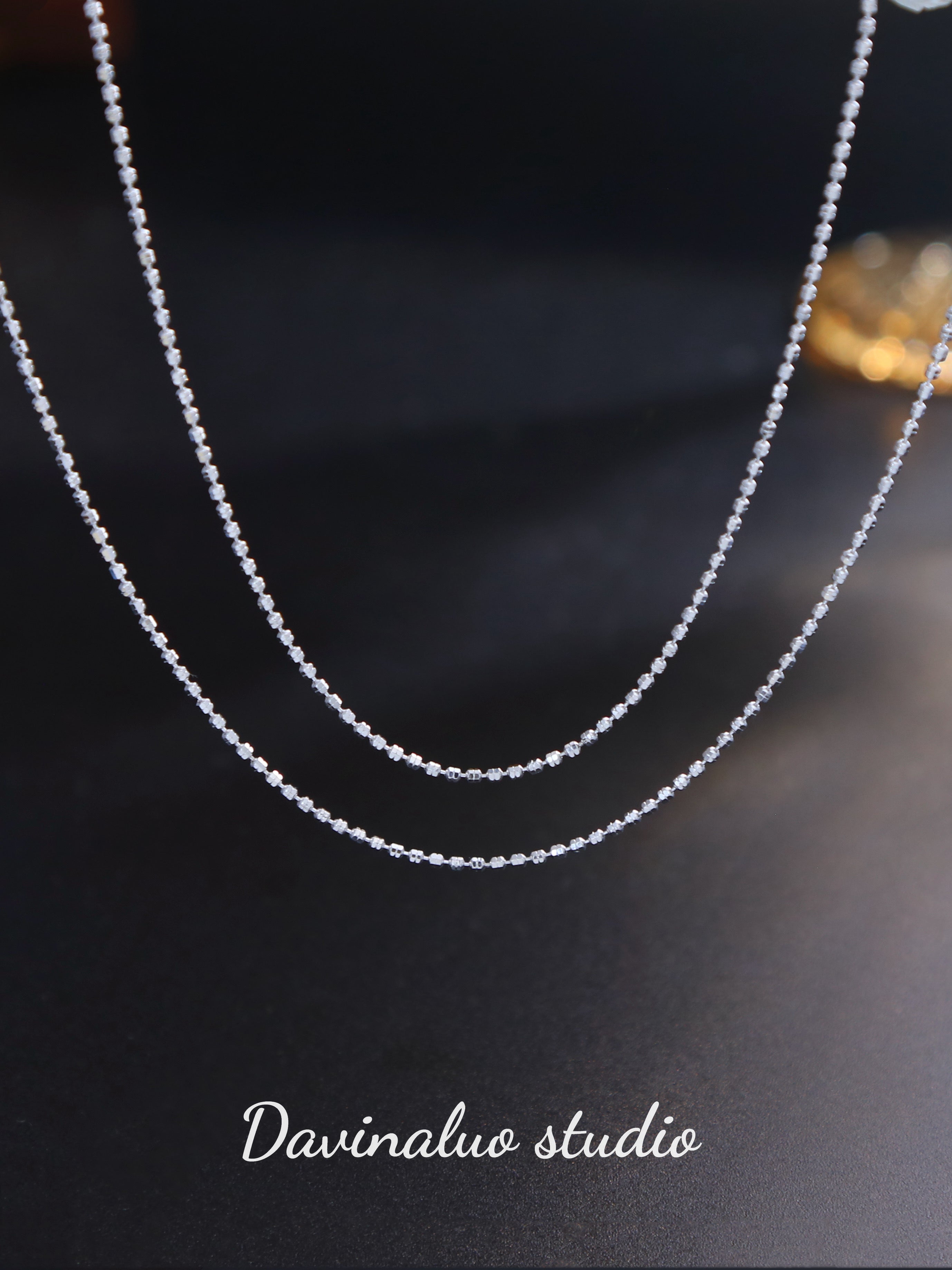 S925 Sterling Silver Double shiny bead Chain SC015 45CM