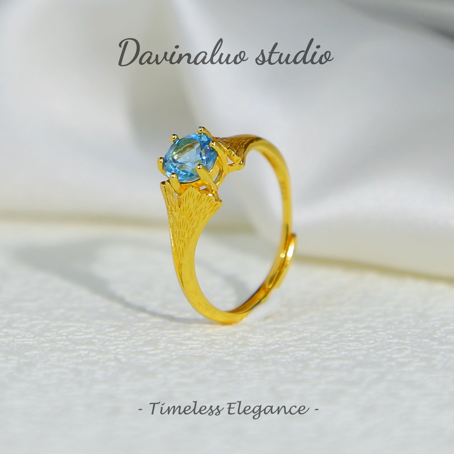 Bague topaze bleue suisse naturelle en argent sterling S925 FG052004