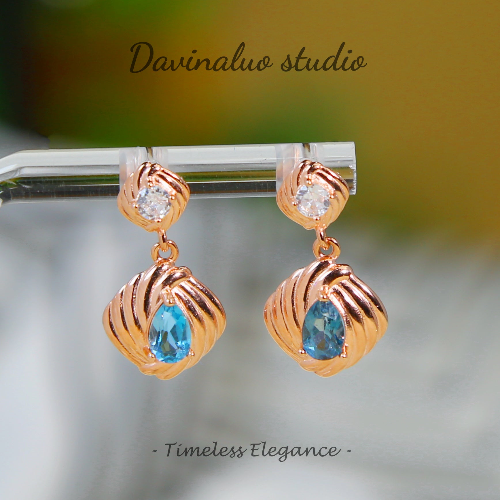 Boucles d'oreilles en argent sterling S925 avec topaze bleue naturelle de Londres FG052006