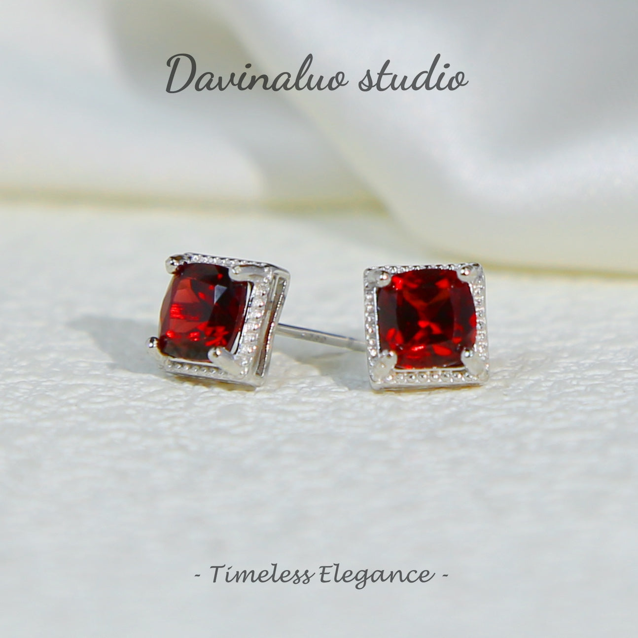 S925 Sterling Silver Natural Gemstone Garnet Earrings FG052007