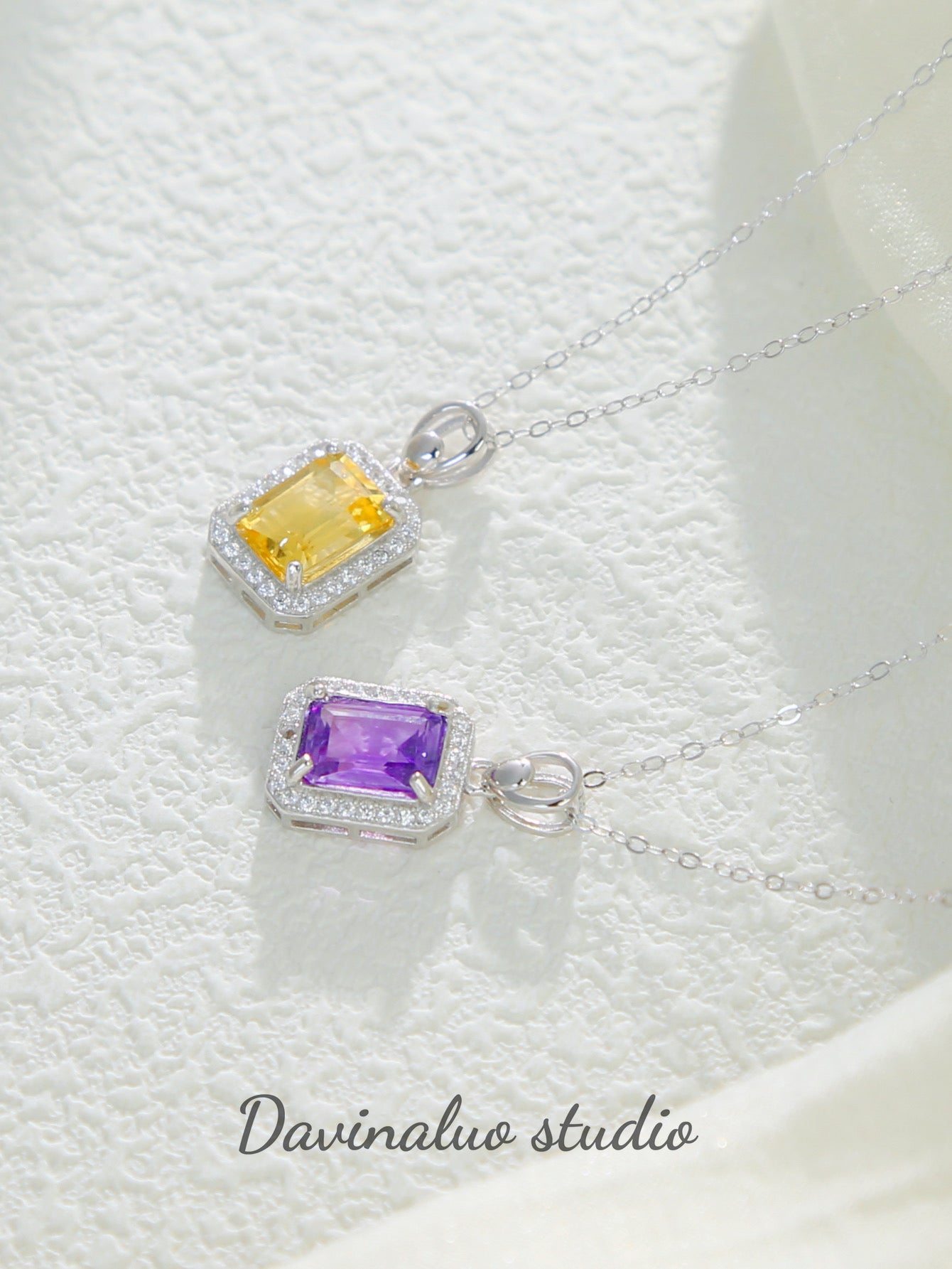 S925 Sterling Silver Natural Gemstone Amethyst/Citrine  Pendant FG052009