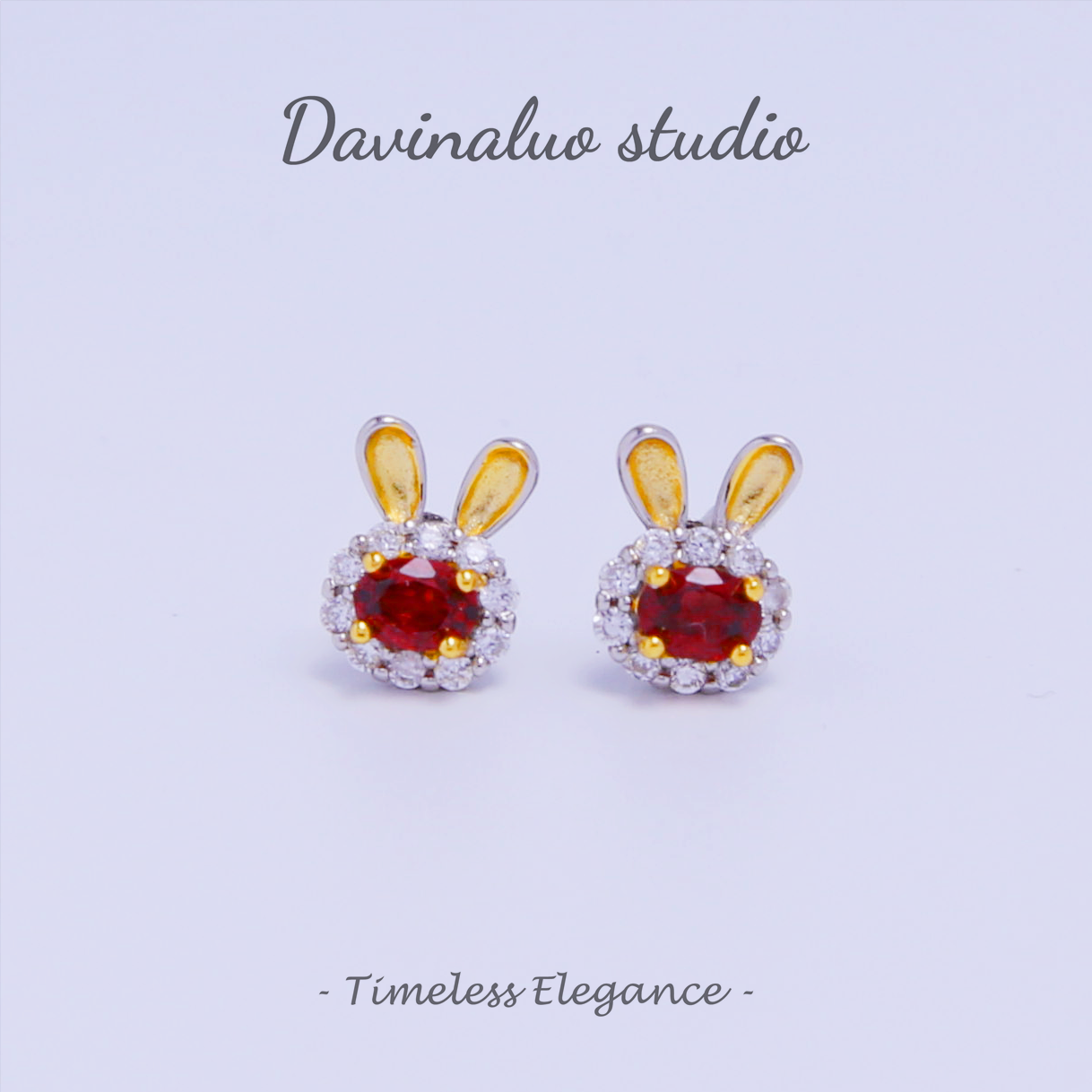 S925 Silver Natural Garnet Cute Rabbit Earrings SLSE014