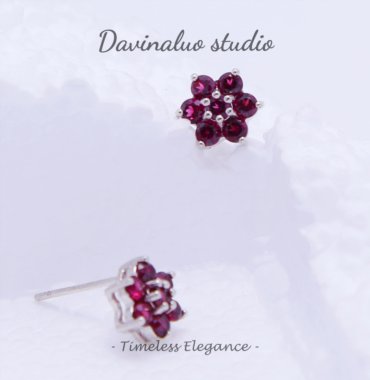 S925 Silver Natural Garnet Petal Earrings SLSE004