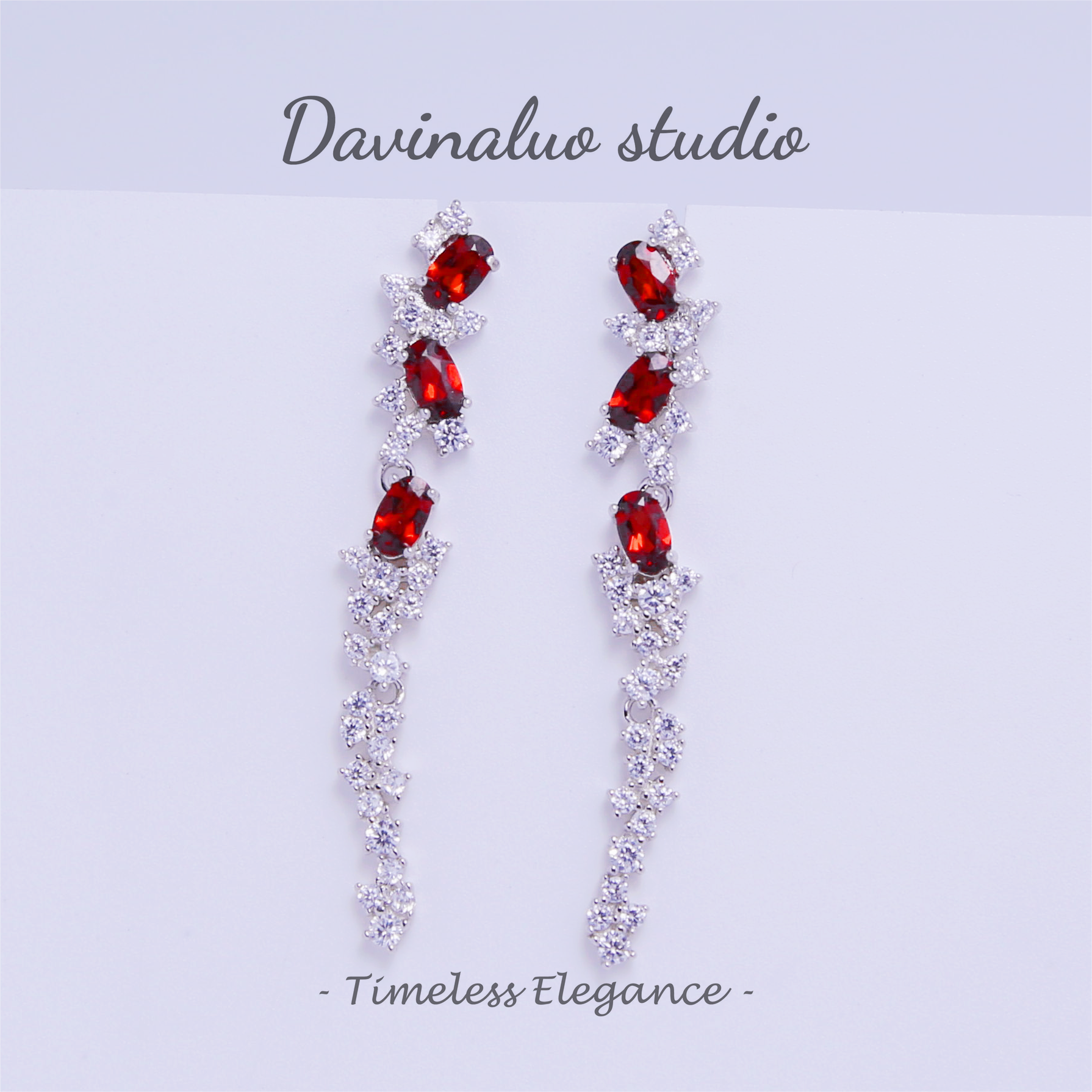 Boucles d'oreilles à pampilles en argent S925, grenat naturel rouge, SLSE007