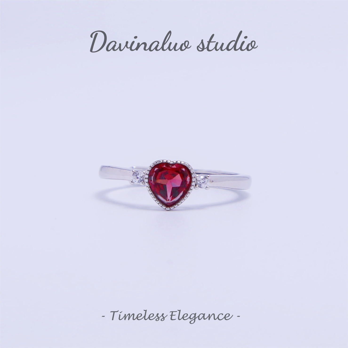 S925 Silver Natural Garnet Heart Delicate Ring SLSR010