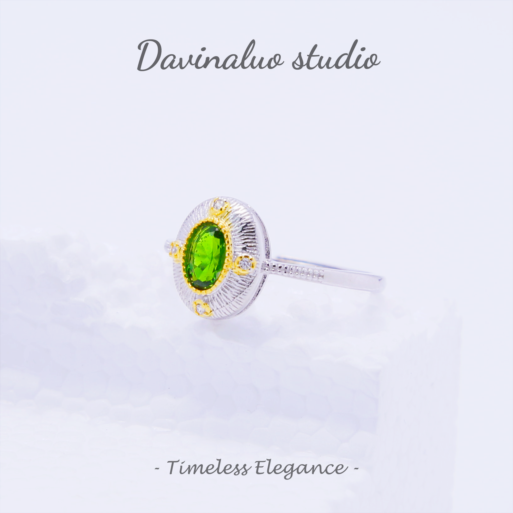 Bague de luxe en argent S925, Diopside naturel, légère, à la mode, THR004