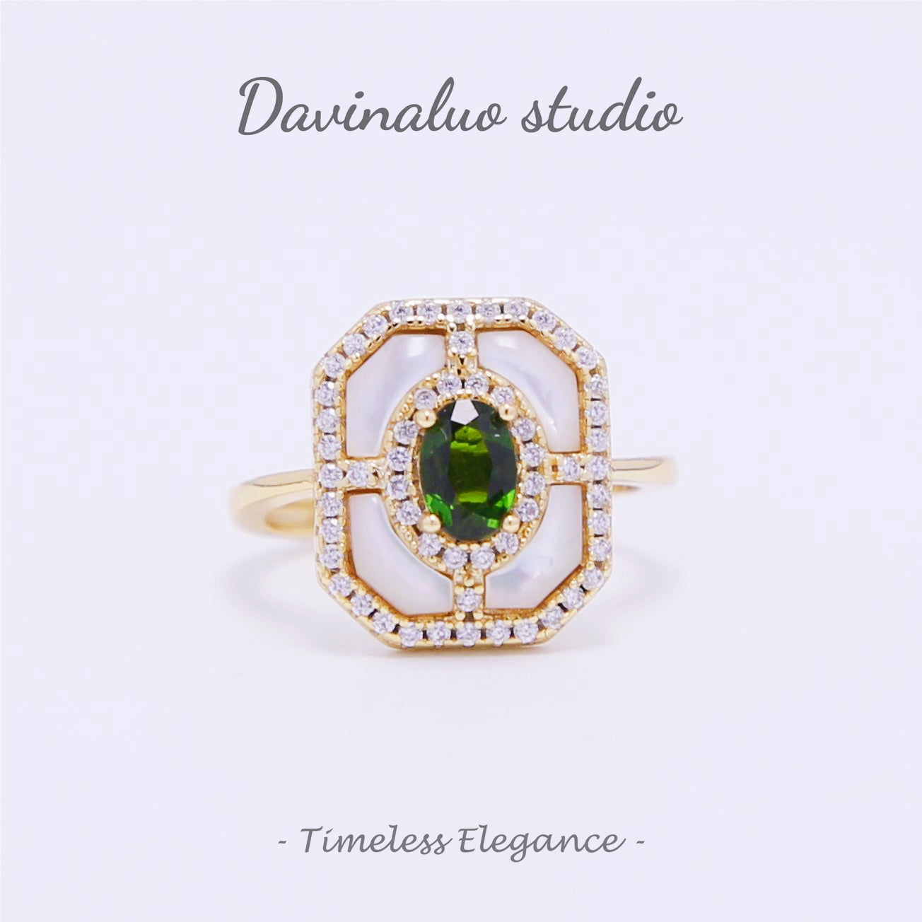 Bague carrée Vintage en argent S925, Diopside naturel, THR008