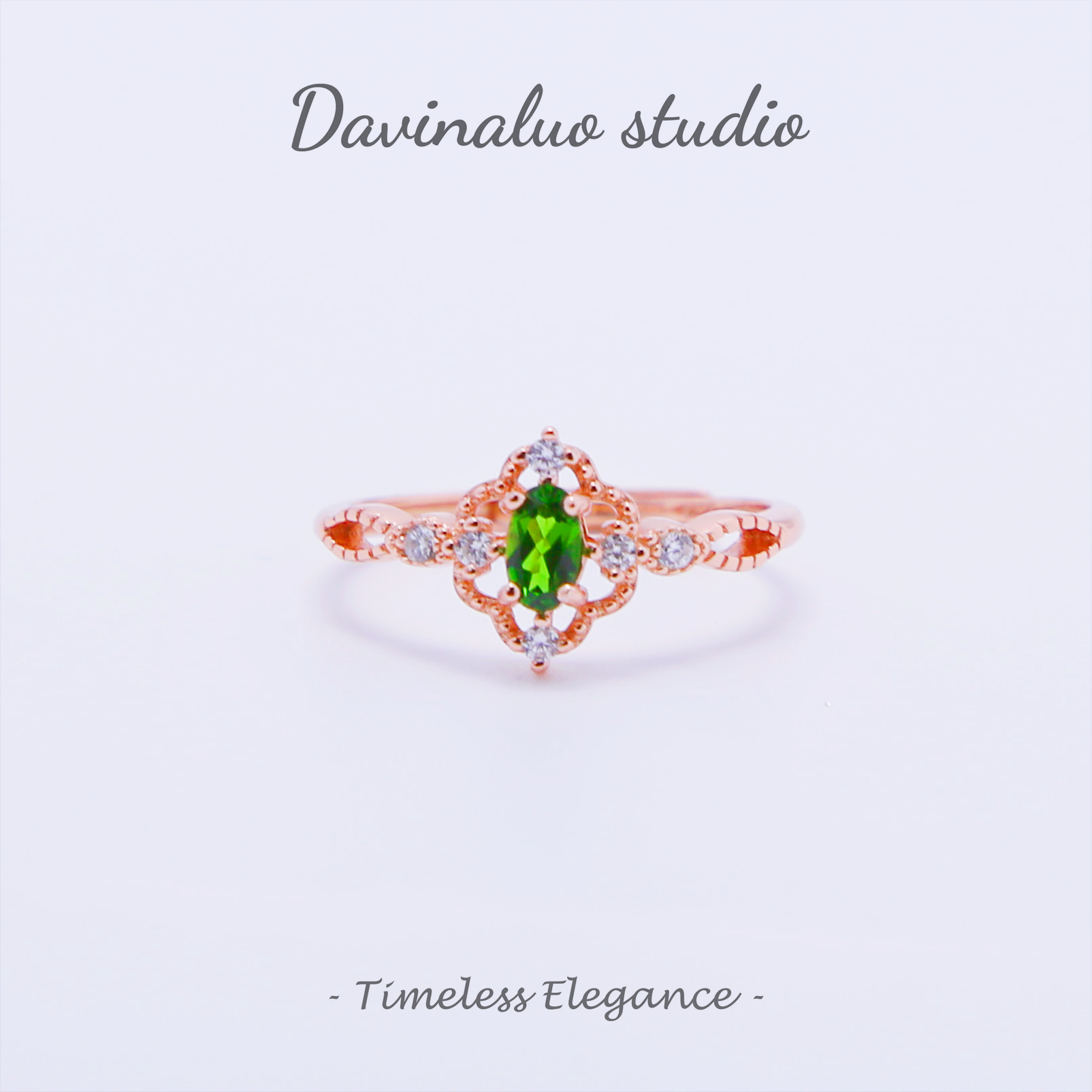 Bague délicate Vintage en argent S925, Diopside naturel, THR001