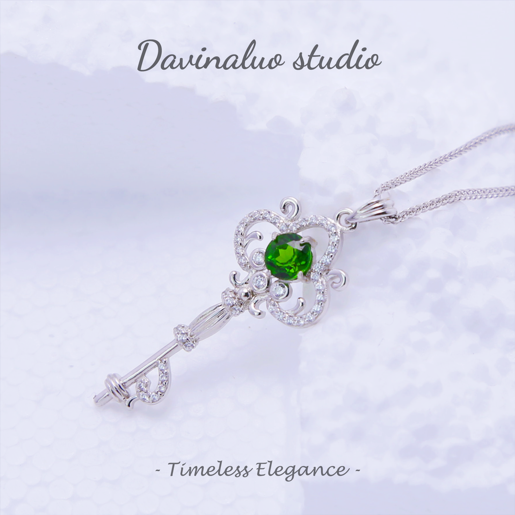 Collier clé porte-bonheur Diopside naturel en argent S925, THN002