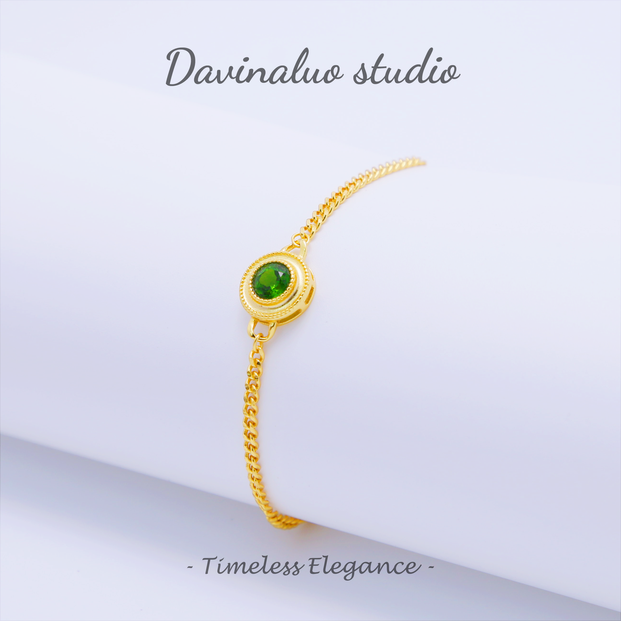 Bracelet rond Vintage en argent S925, Diopside naturel, THB001