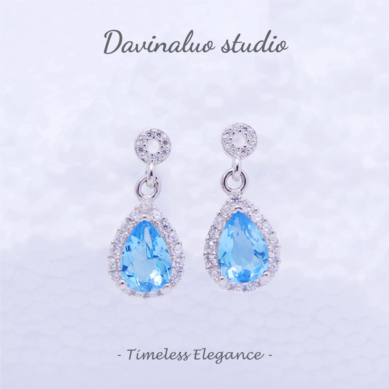 Boucles d'oreilles en argent S925, topaze naturelle, goutte d'eau bleue, TPSE008