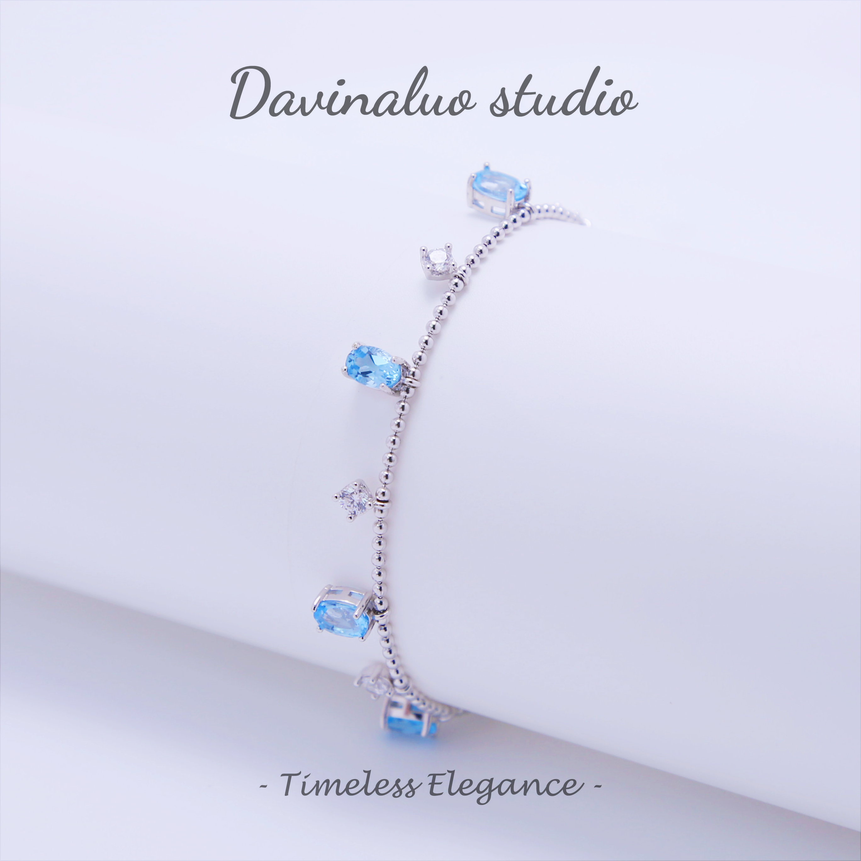 S925 Silver Natural Topaz Water Drop Blue Bracelet TPSB001