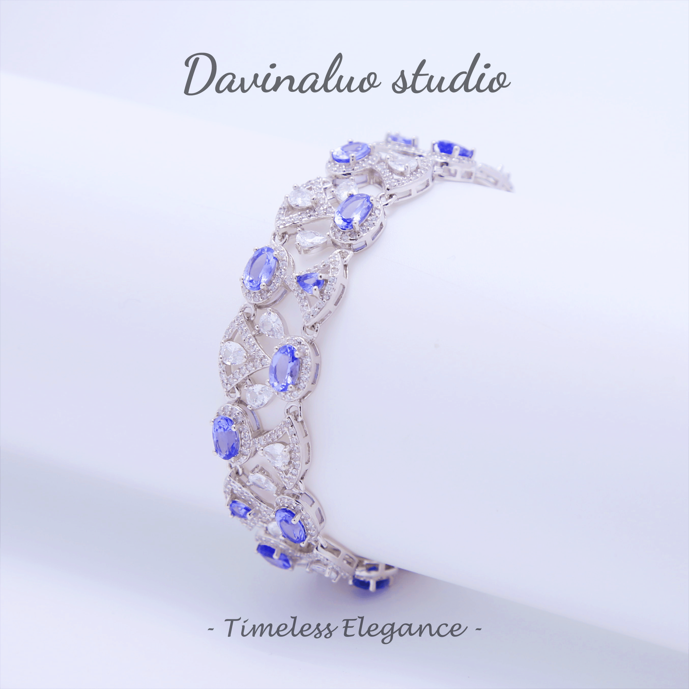 Bracelet en argent S925 avec Tanzanite naturelle, Double rangée, bleu, TSB004