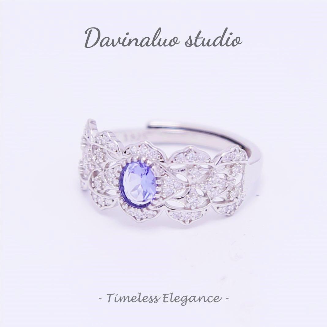 Bague en dentelle de Tanzanite naturelle en argent S925 TSR011