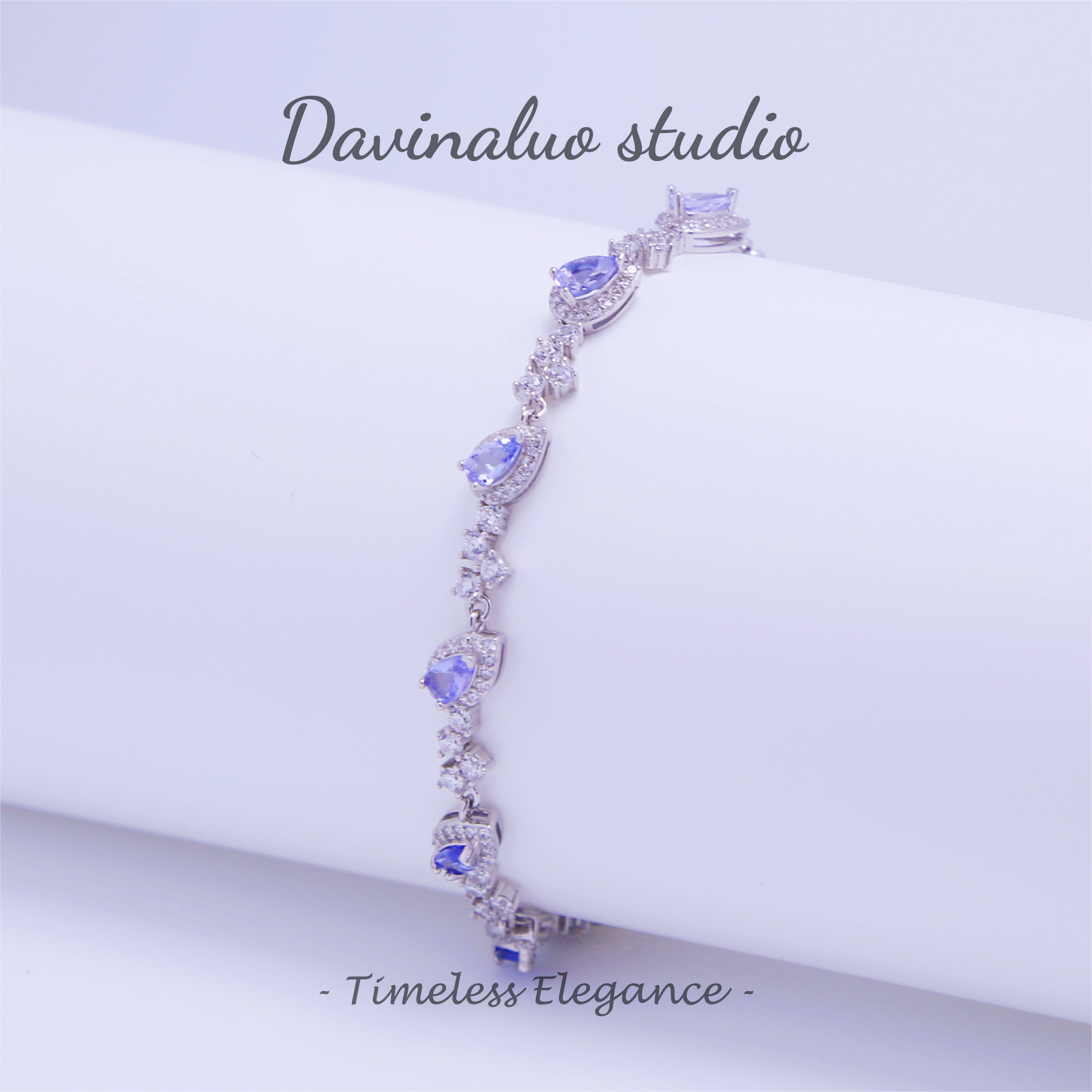 Bracelet en argent S925, Tanzanite naturelle, goutte d'eau, diamant bleu, TSB006