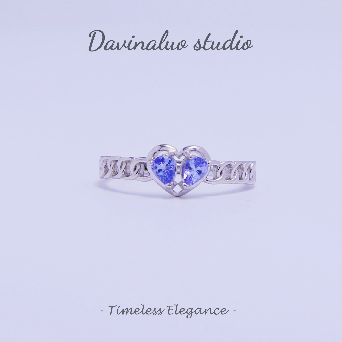 S925 Silver Natural Tanzanite Heart Shape Double Diamond Ring TSR005