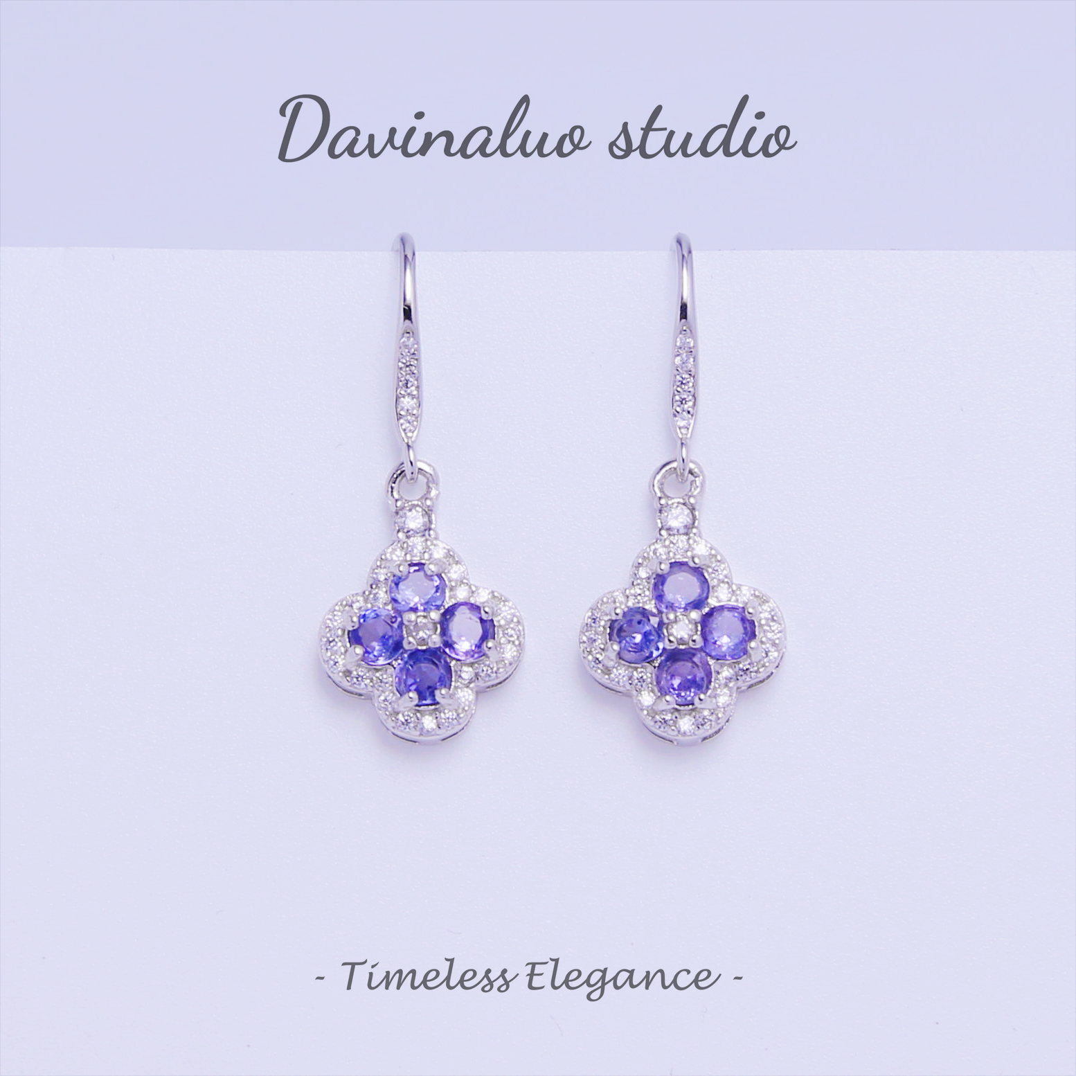 Boucles d'oreilles en argent S925, fleur de Tanzanite naturelle, TSE006