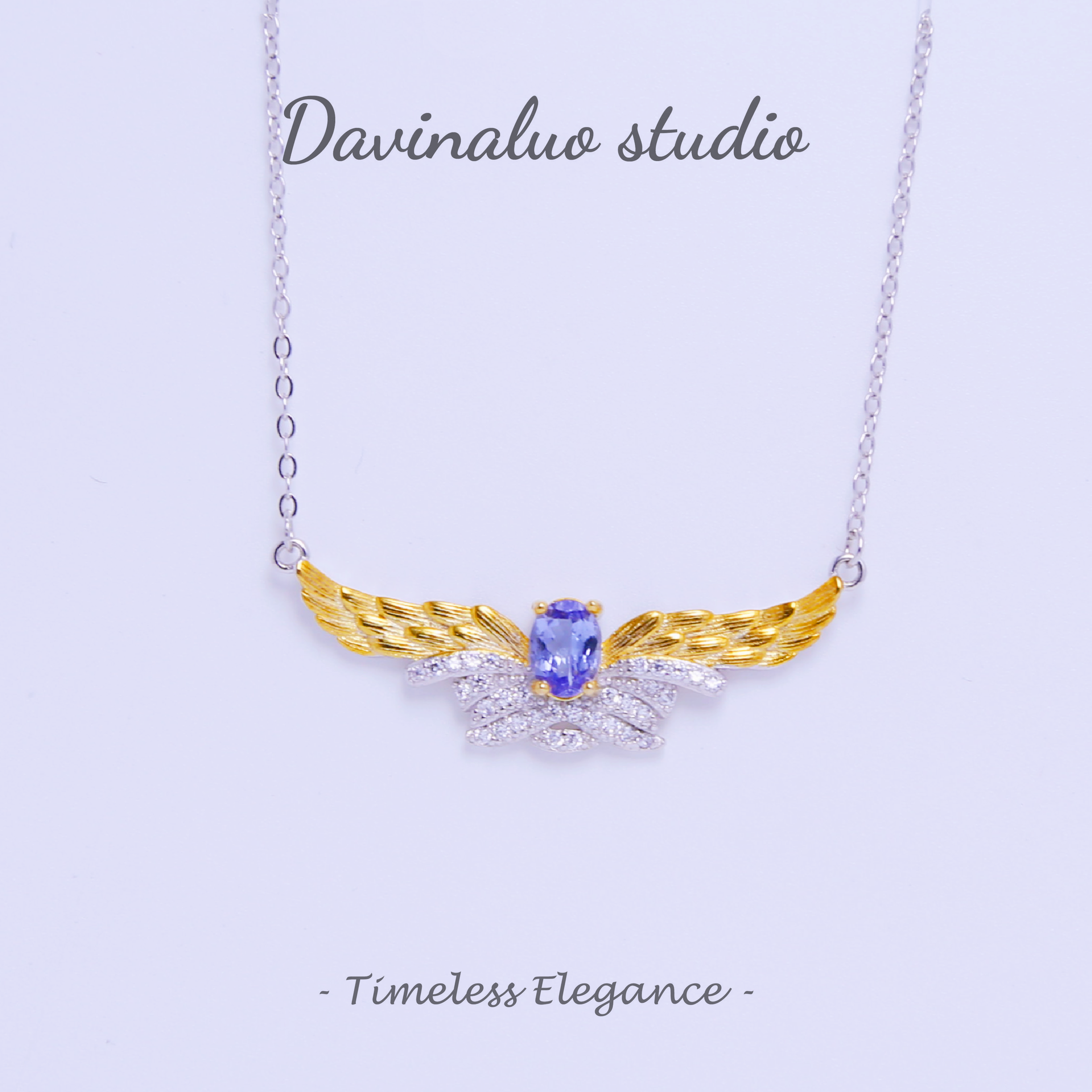 S925 Silver Natural Tanzanite Angel Wing Necklace TSN007