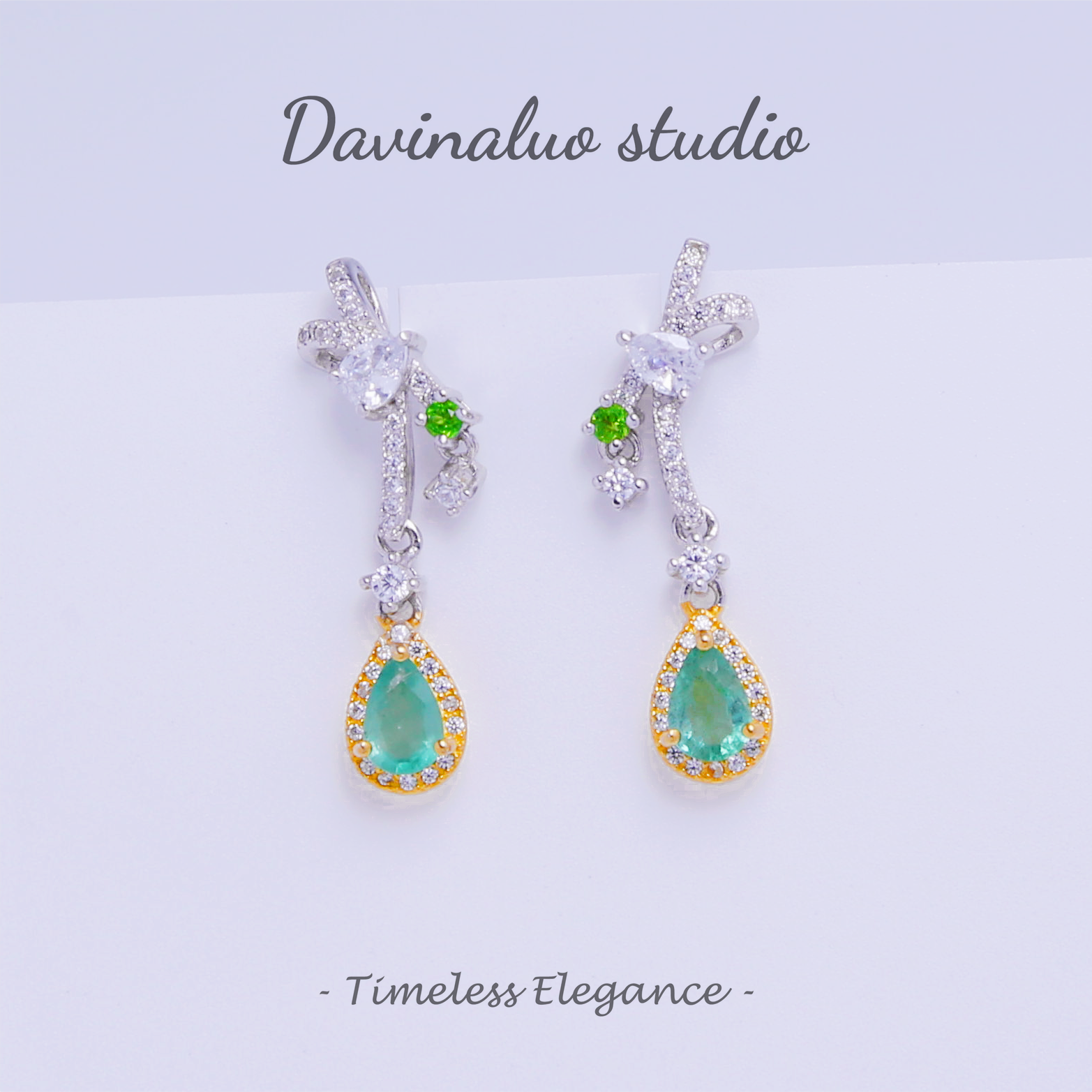 Boucles d'oreilles goutte d'eau émeraude naturelle en argent S925, ZMLE008