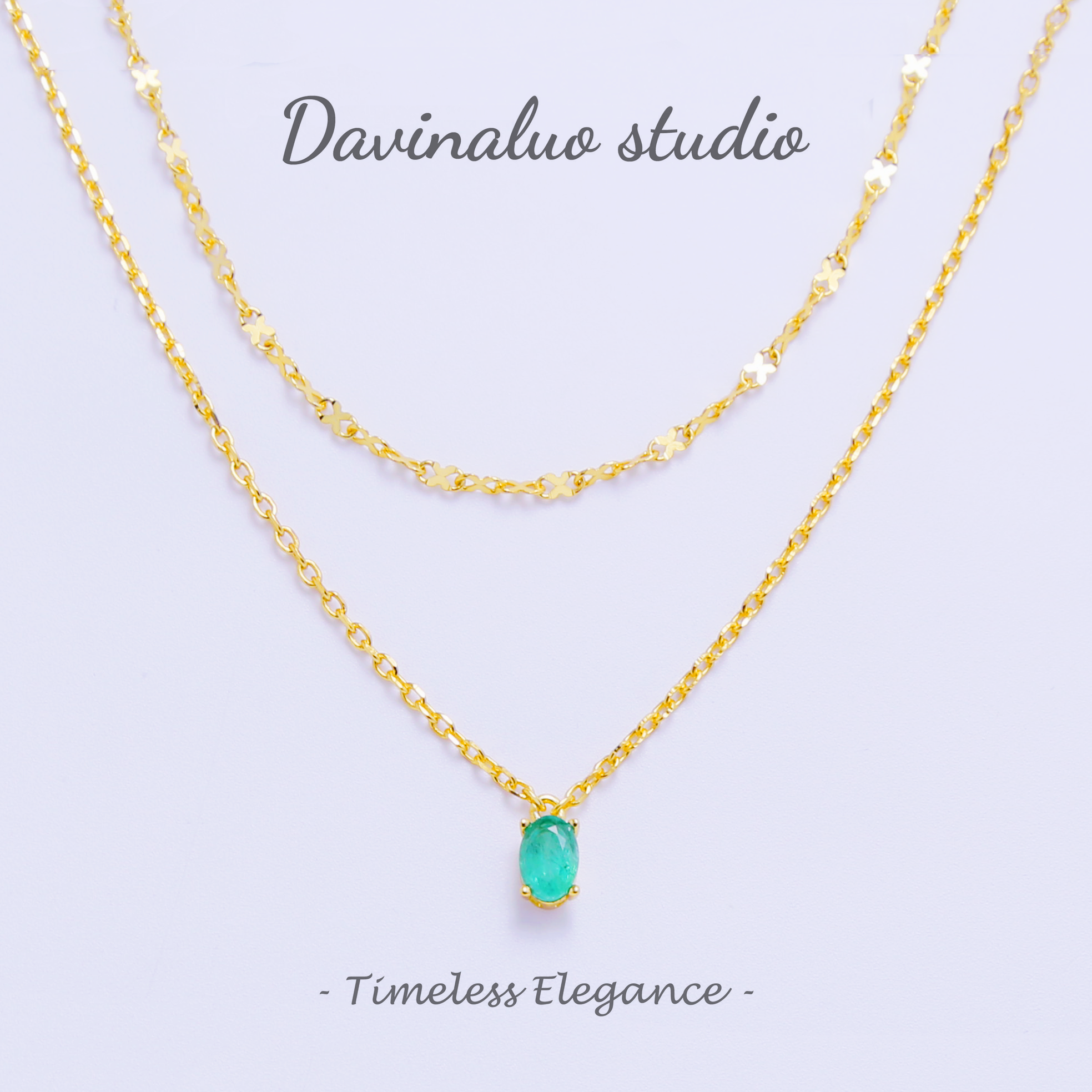 S925 Silver Natural Emerald Simple And Elegant Necklace ZMLN002