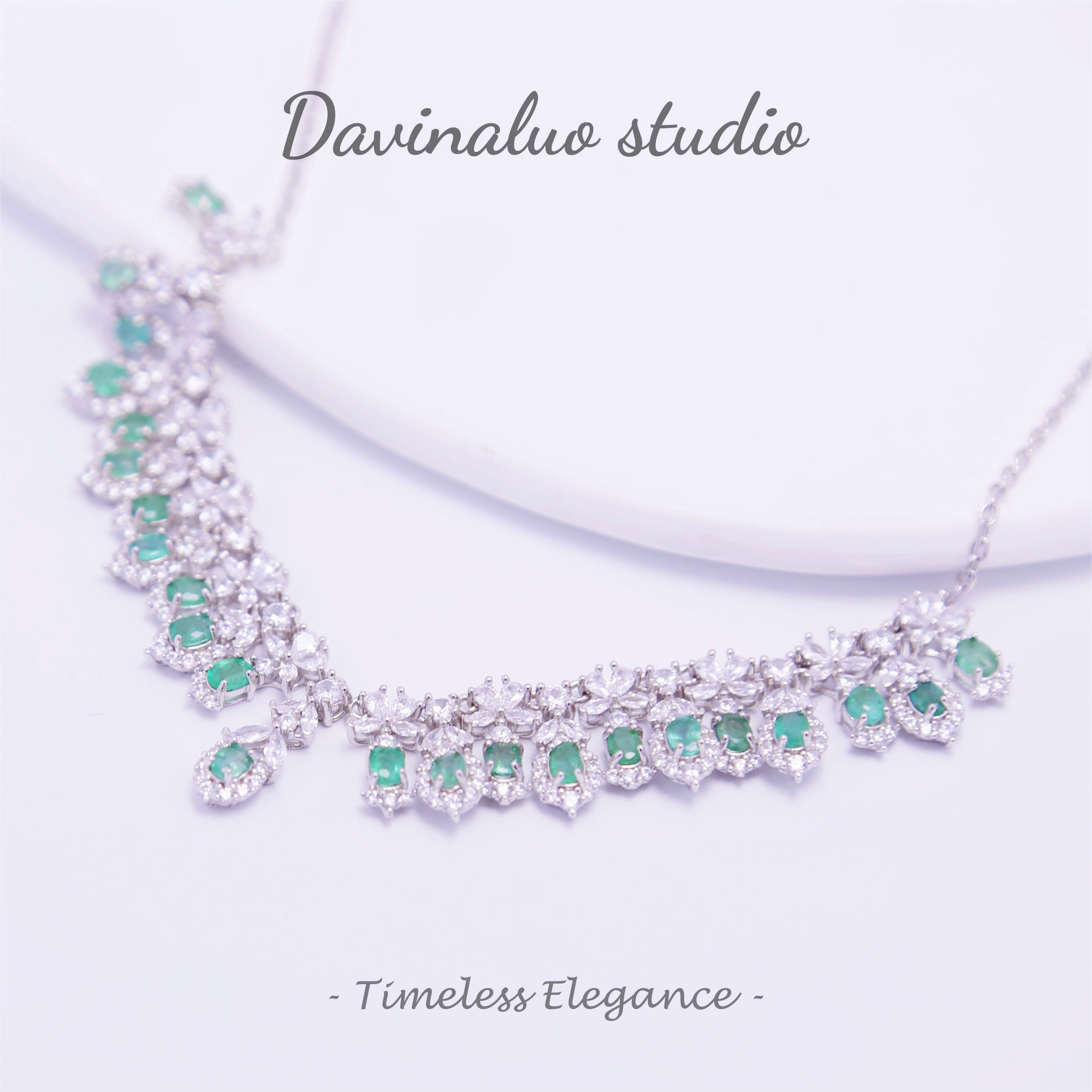 S925 Silver Natural Emerald Luxury Necklace ZMLN003