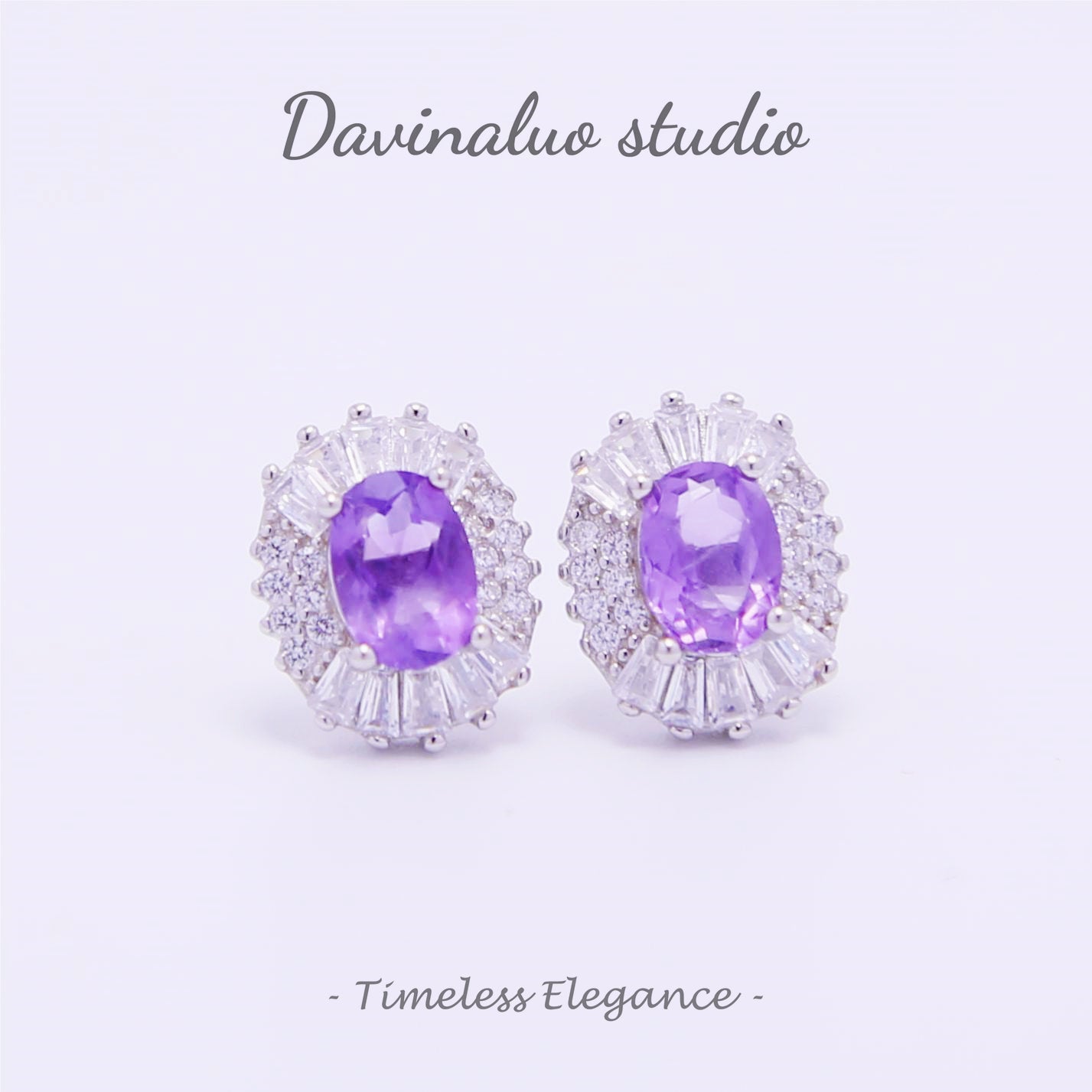 S925 Silver Natural Amethyst Light Luxury Earrings ZJE004