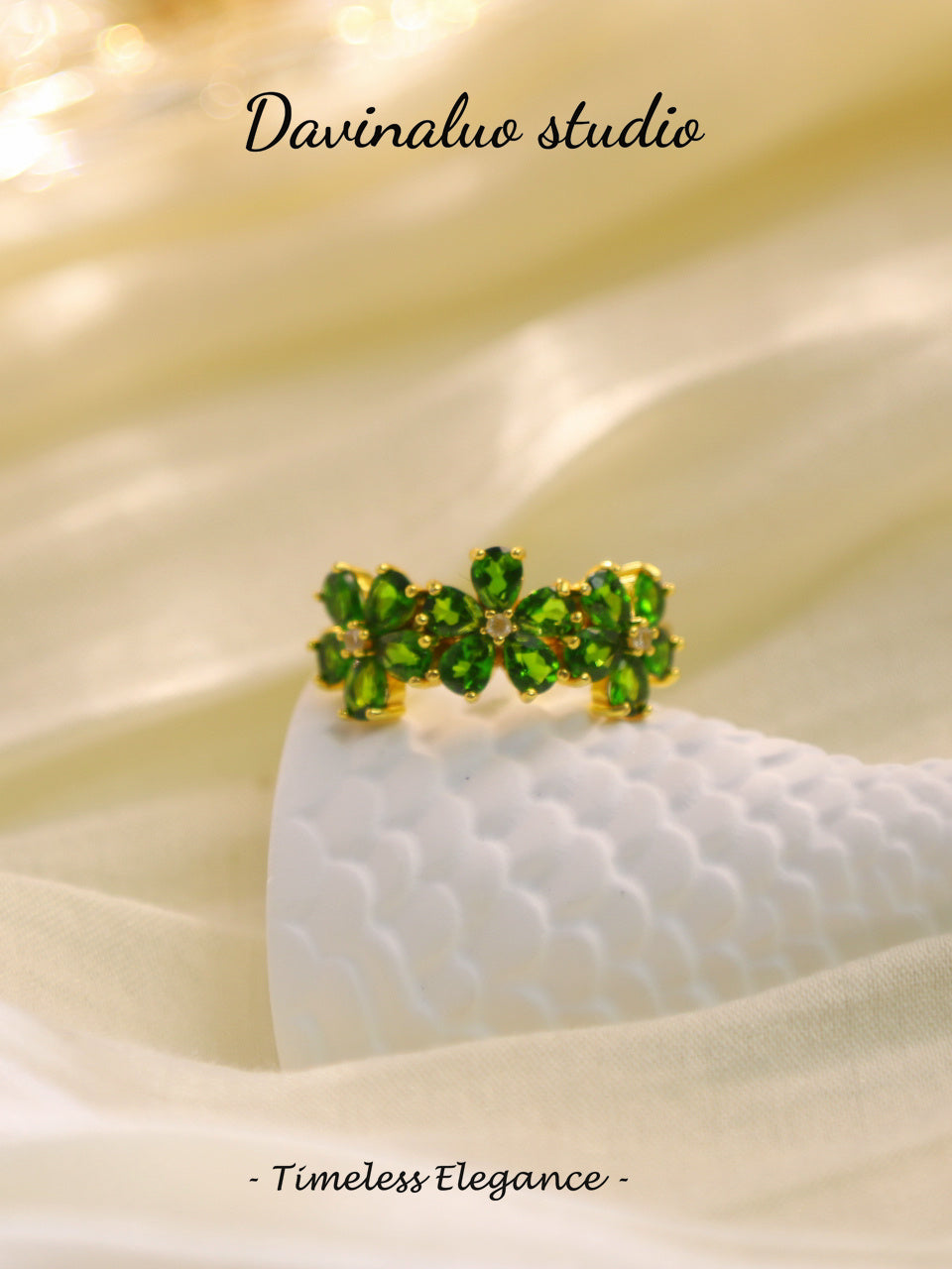 S925 Silver Diopside Flower Ring