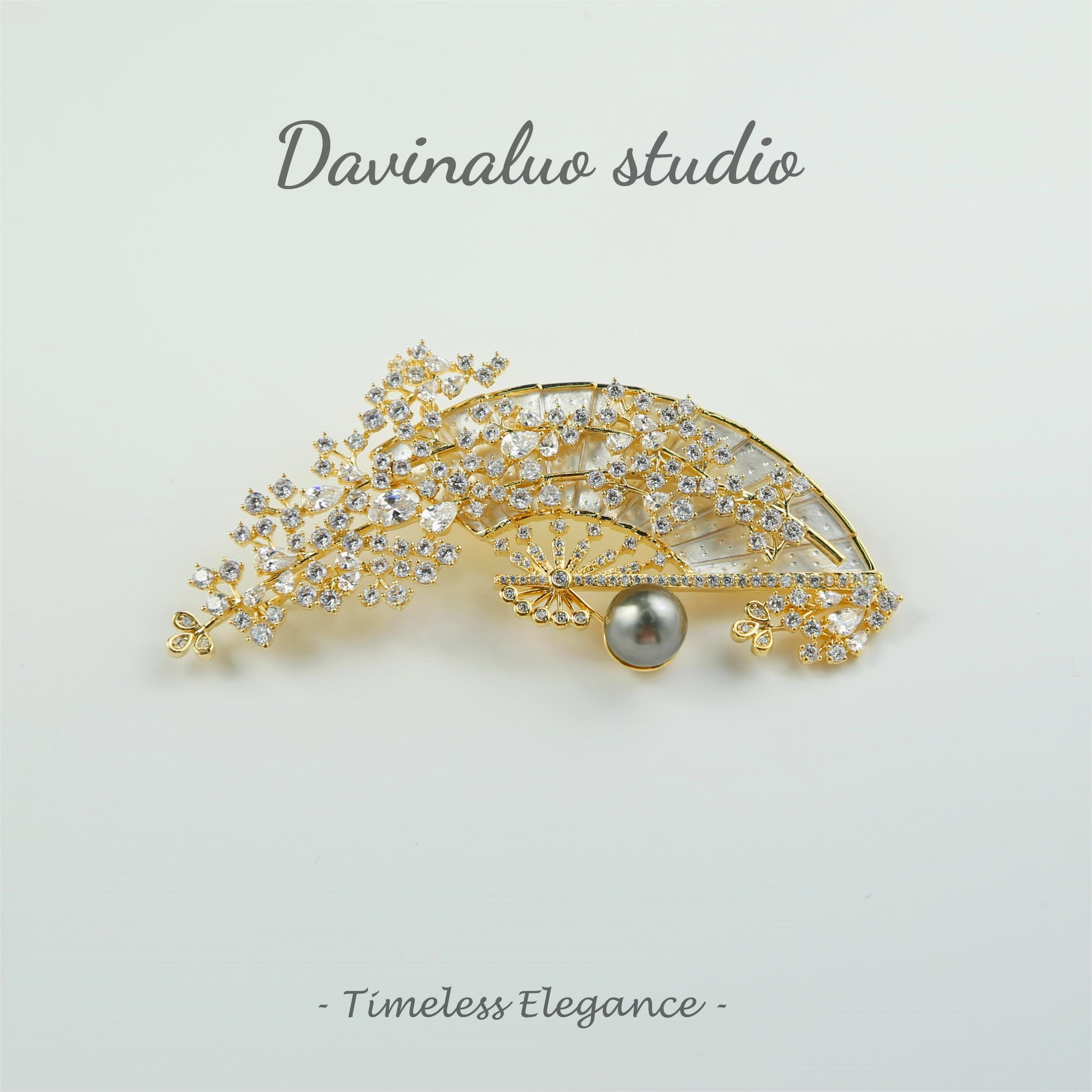 Broche délicate en argent S925, eau de mer naturelle, perle noire verdâtre de Tahiti, en forme d'éventail, haute brillance, grande taille 9-10mm, HSXZ102202