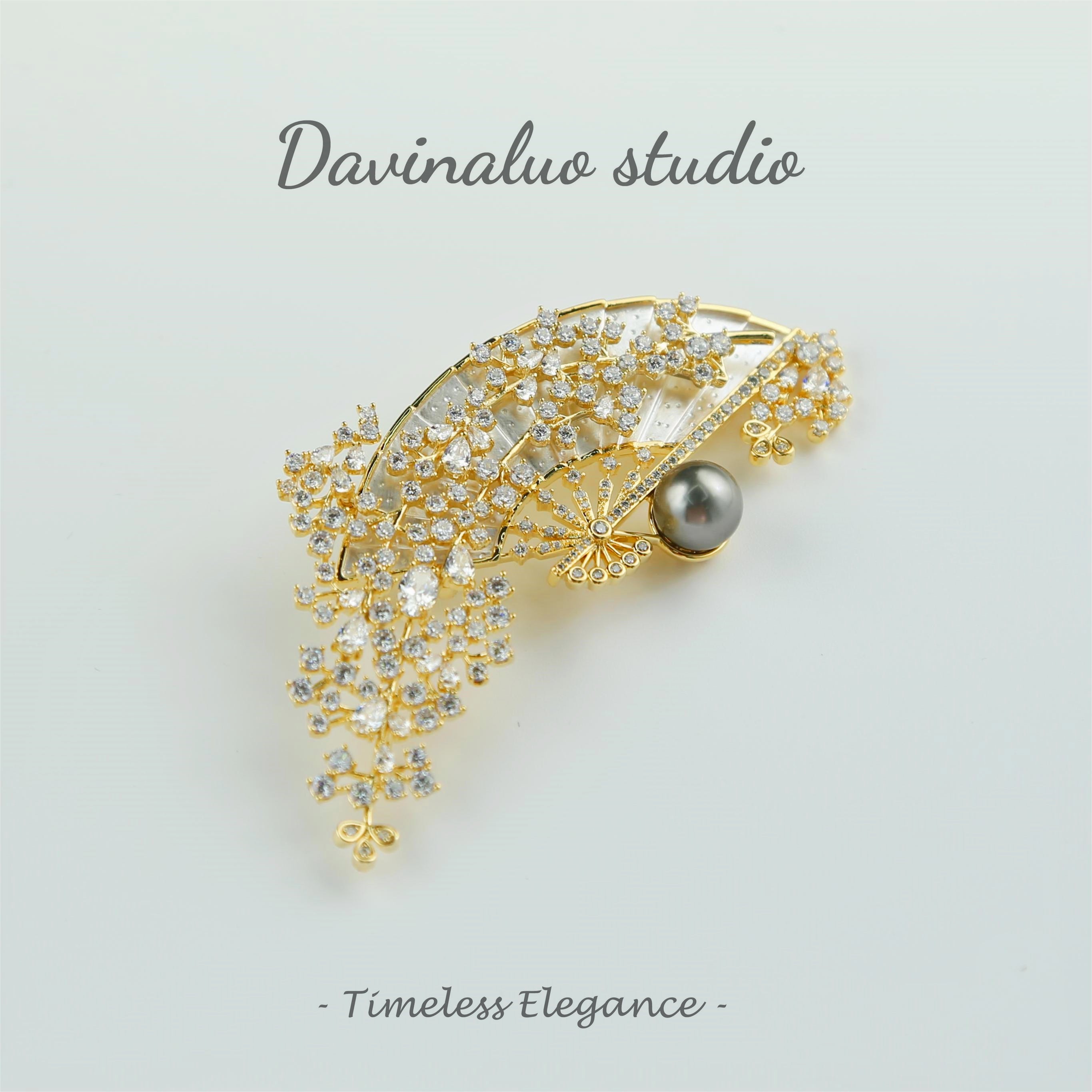 Broche délicate en argent S925, eau de mer naturelle, perle noire verdâtre de Tahiti, en forme d'éventail, haute brillance, grande taille 9-10mm, HSXZ102202