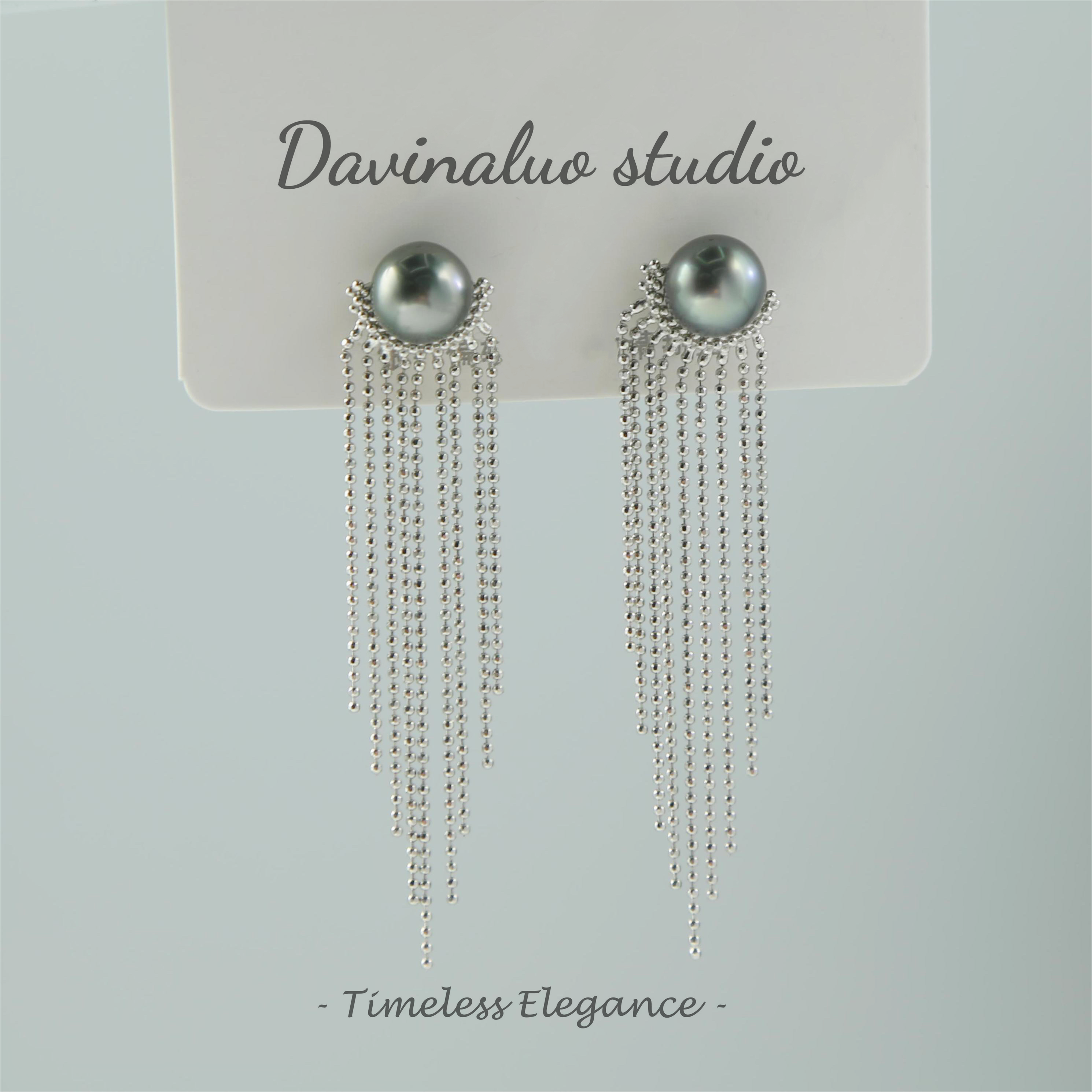 Boucles d'oreilles pampilles en argent S925, eau de mer naturelle, tahitienne, verdâtre, noir, perle, haute brillance, grande taille 9-10mm, HSH102213