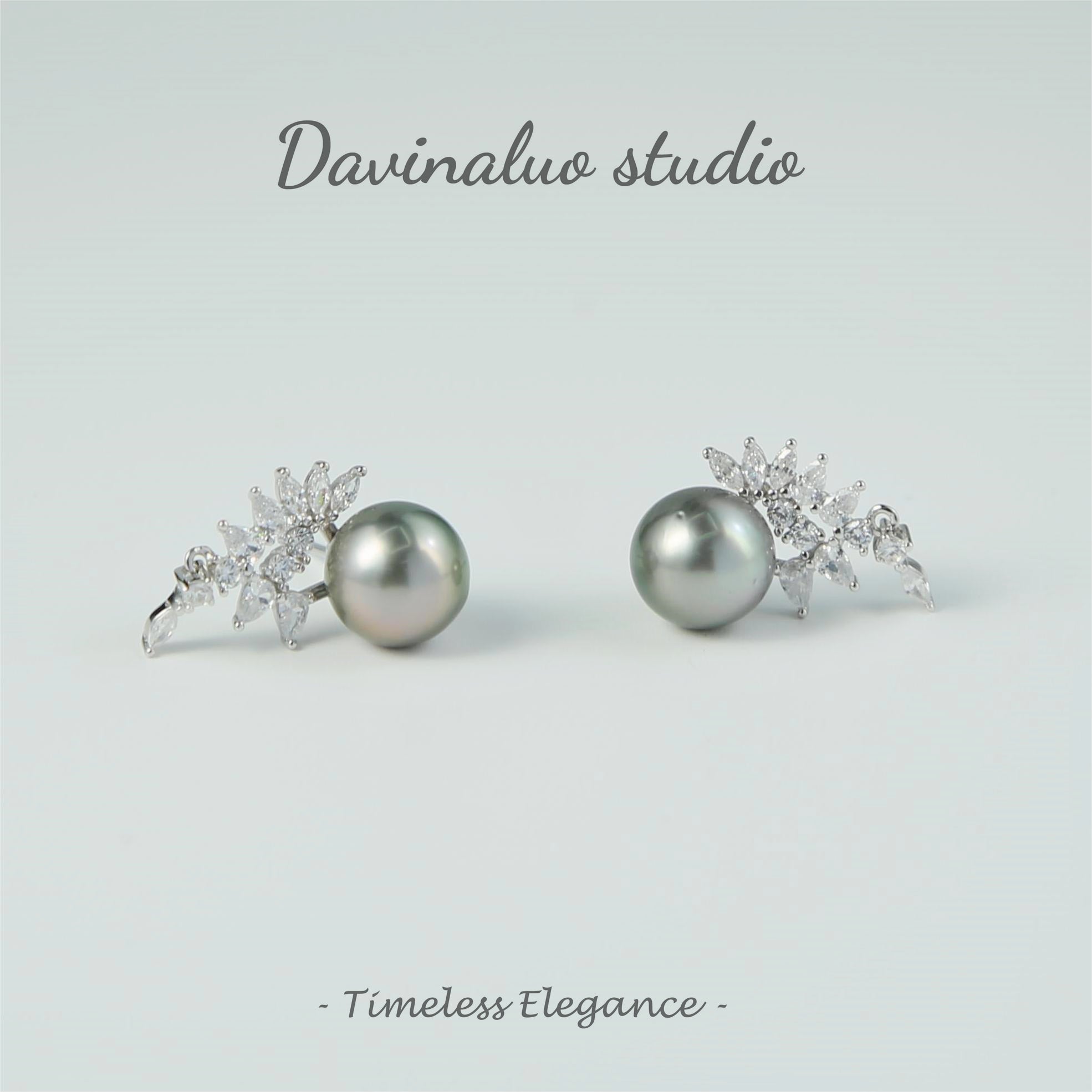 Boucles d'oreilles en argent S925, eau de mer naturelle, perle noire verdâtre, délicate, haute brillance, grande taille 9-10mm, HSH102214