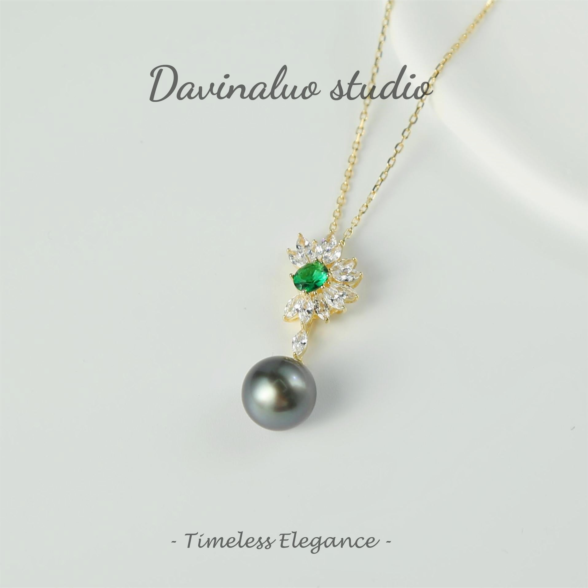 S925 Silver Natural Seawater Tahitian Greenish Black  Pearl  with Cultured Emerald Pendant  And Earrings High Luster Big size HSH102218