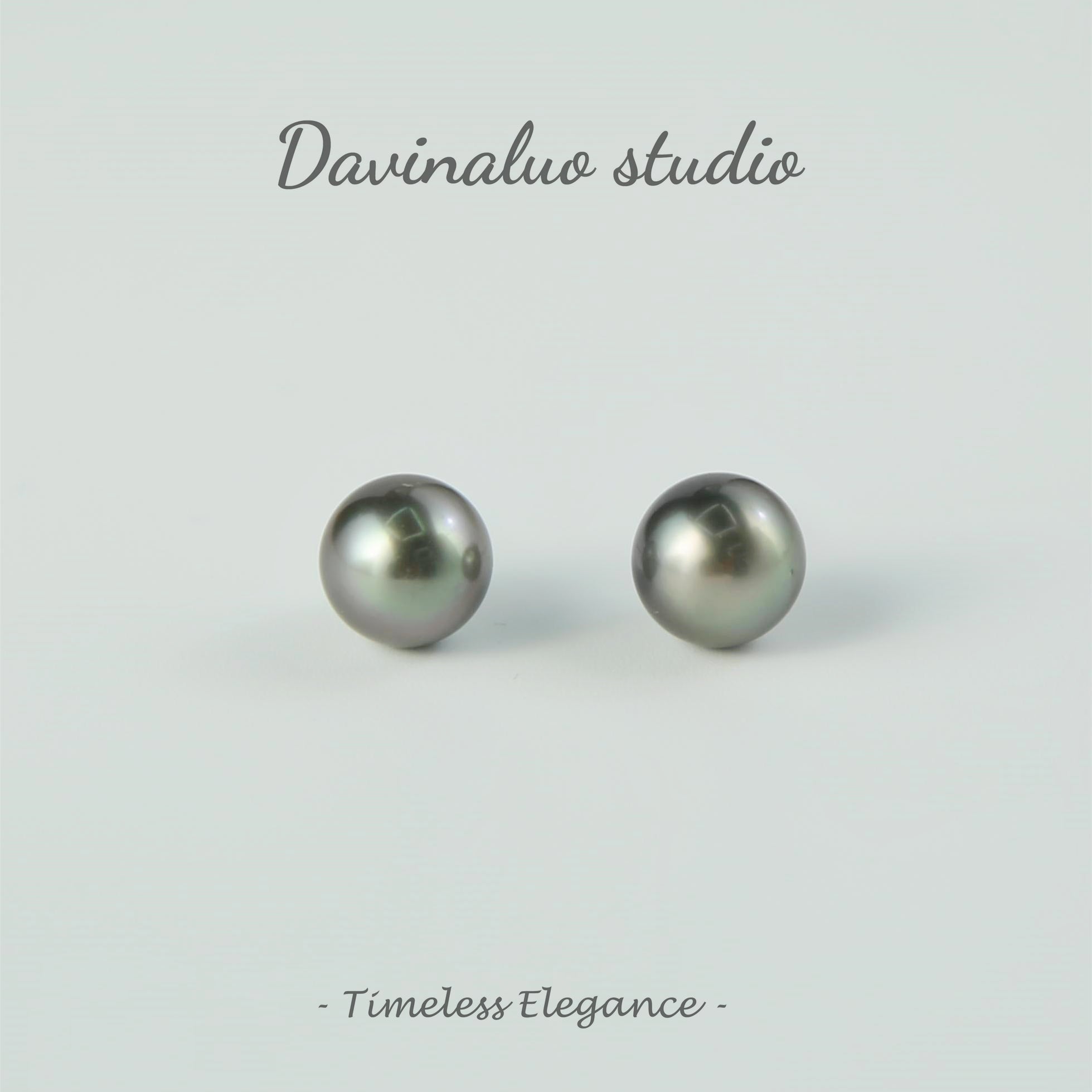 Boucles d'oreilles simples en argent S925, eau de mer naturelle, perle noire verdâtre de Tahiti, haute brillance, grande taille 9-10mm, HSH102201