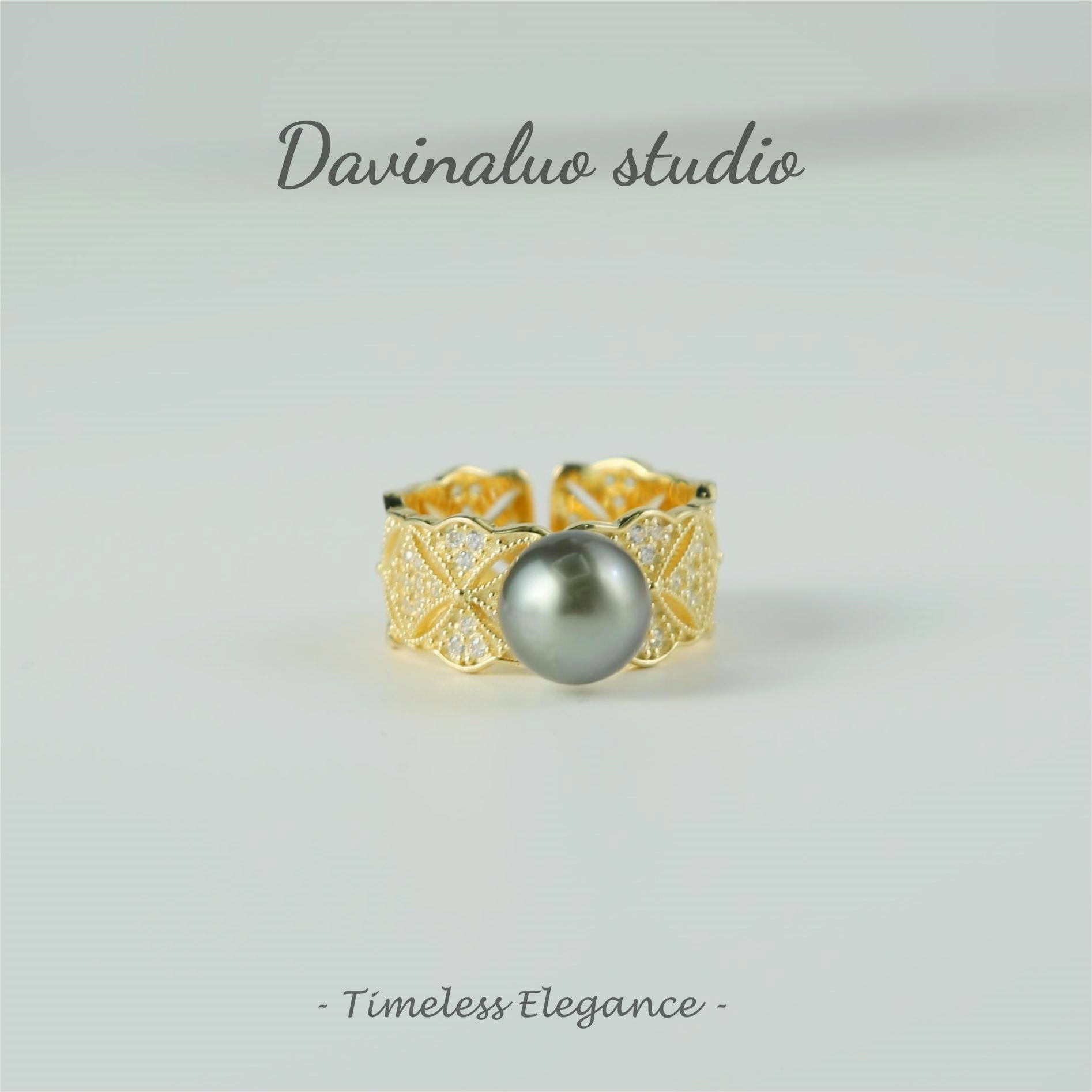 Bague en argent S925, perle d'eau de mer naturelle, dentelle dorée, haute brillance, grande taille 9-10mm, HSH102223