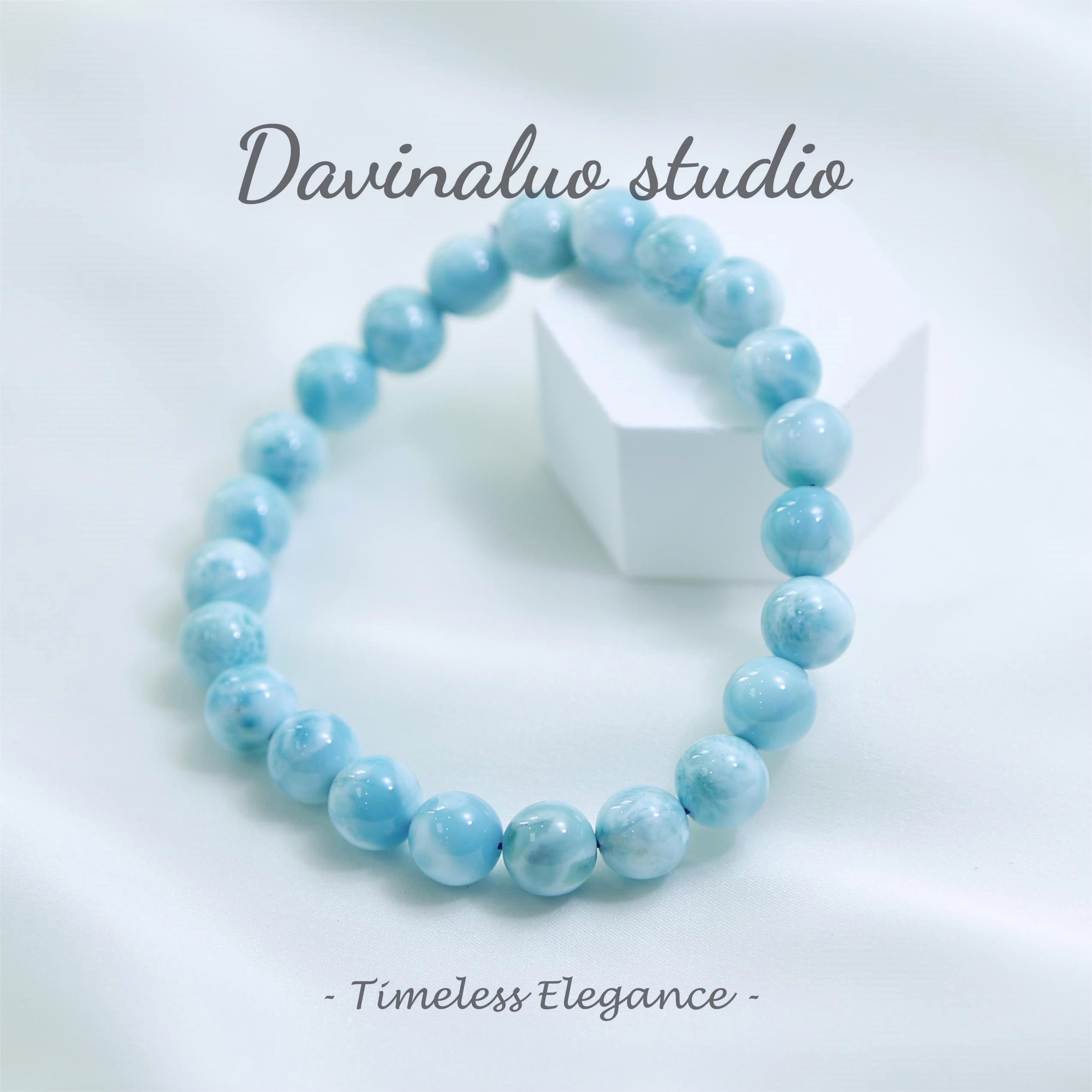 Bracelet Larimar dominicain naturel en argent S925, bleu vif, 21g /8-9mm