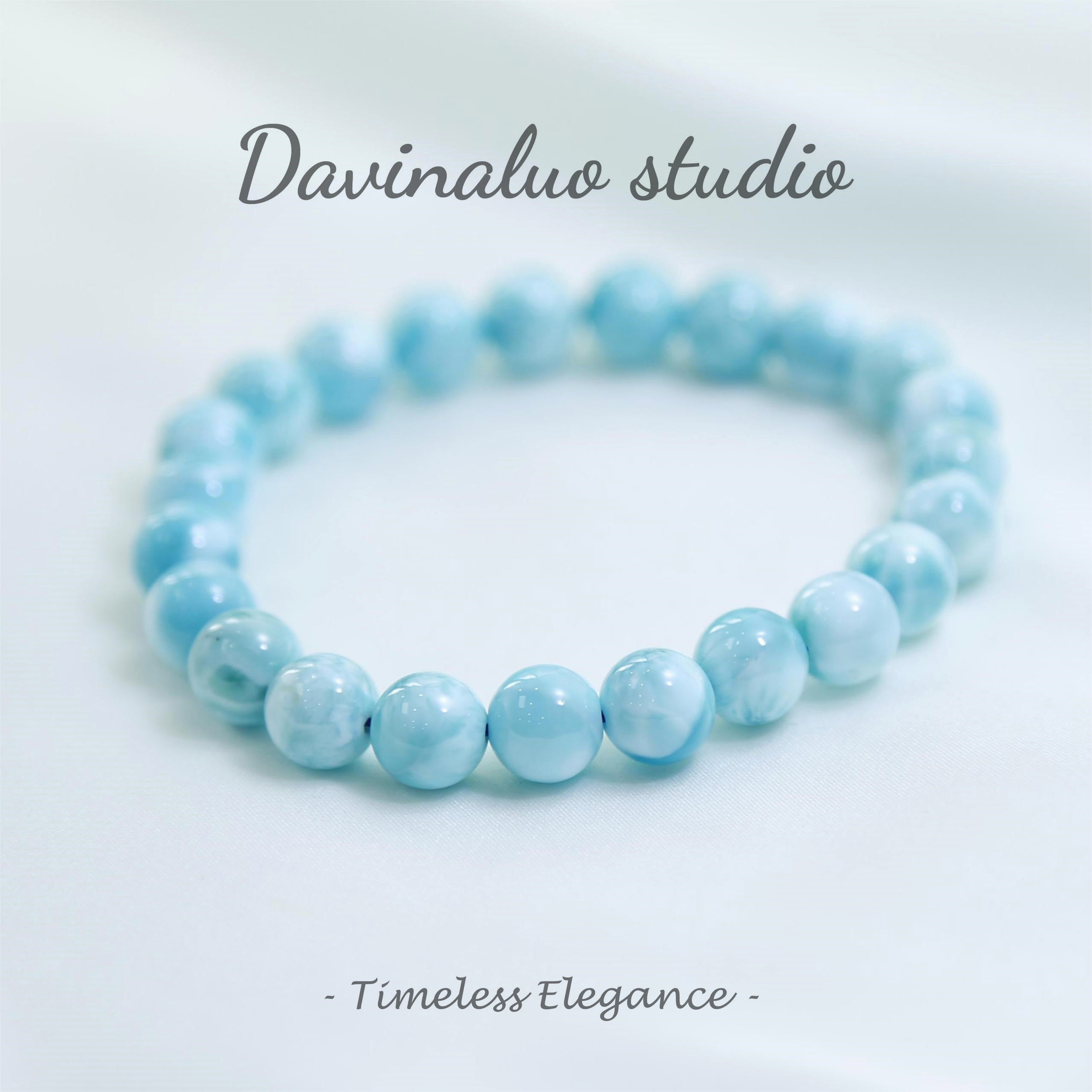 Bracelet Larimar dominicain naturel en argent S925, bleu vif, 21g /8-9mm