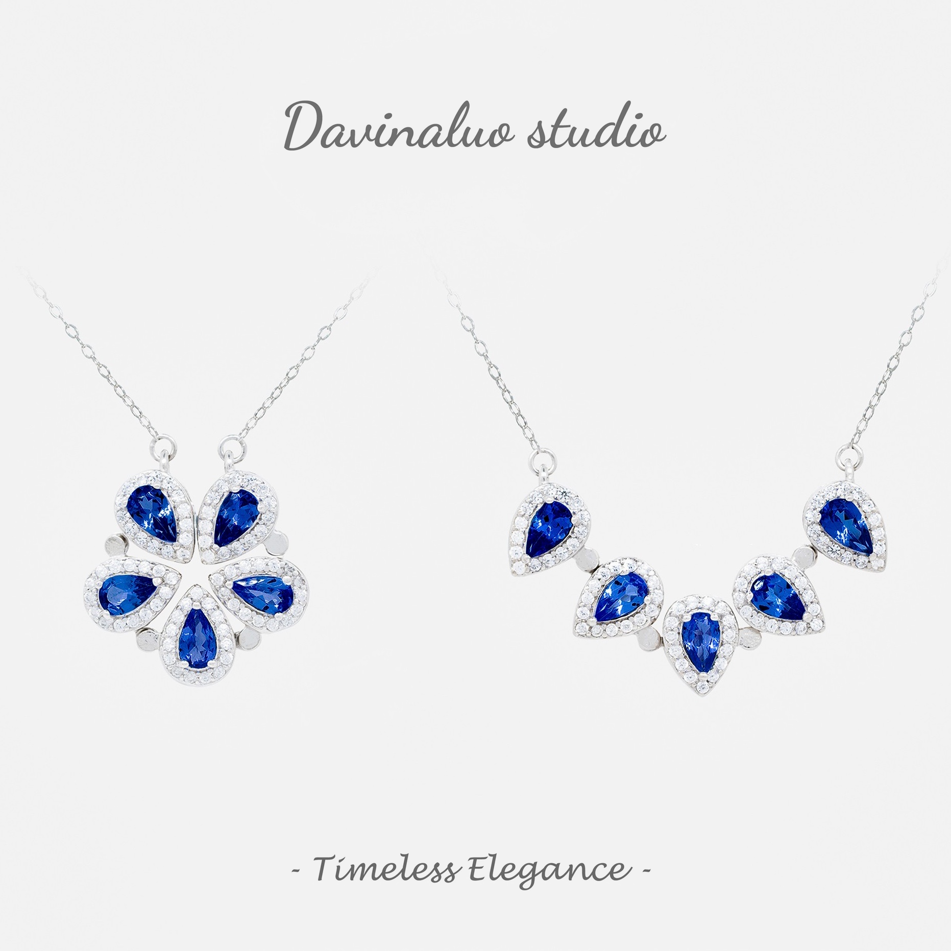 Collier en argent S925 avec fleur de saphir bleu Royal, port bidirectionnel, fleur et sourire, 02012